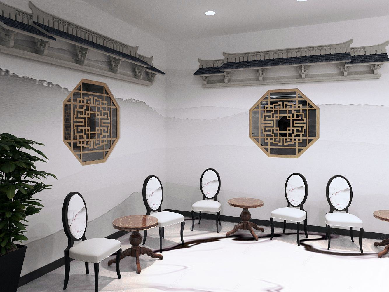 水墨徽韵餐厅大厅3D模型