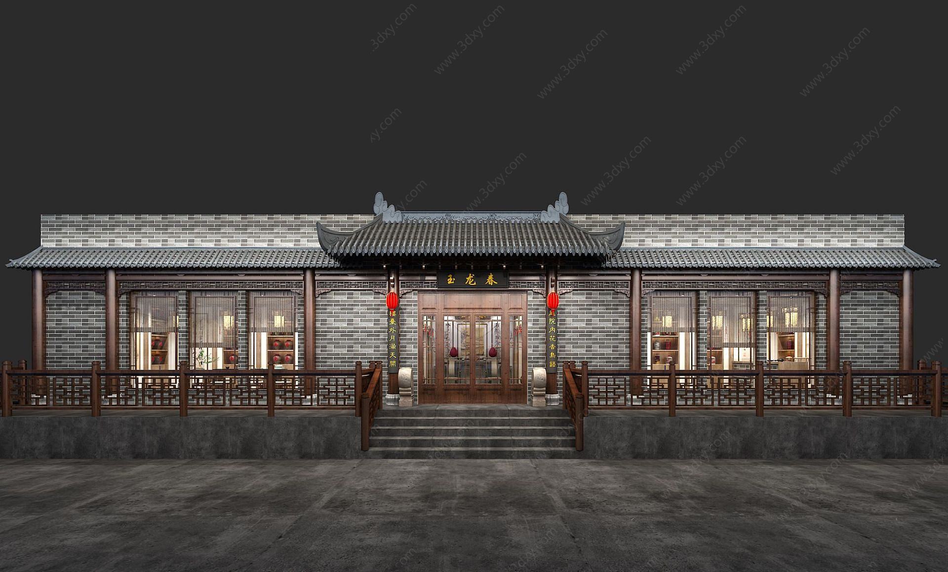中式茶餐厅门头3D模型