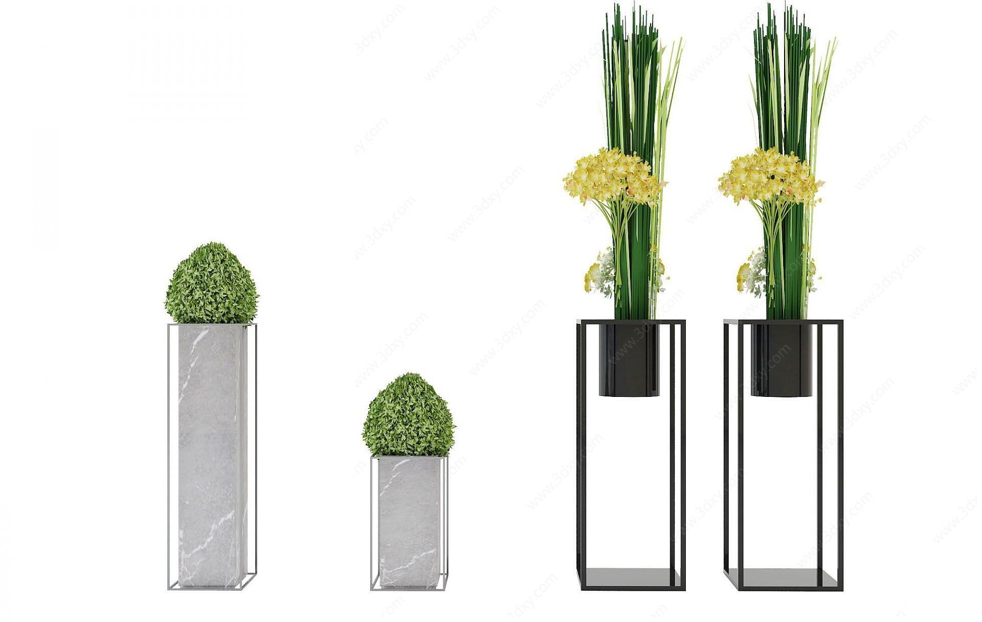现代盆栽装饰花架3D模型