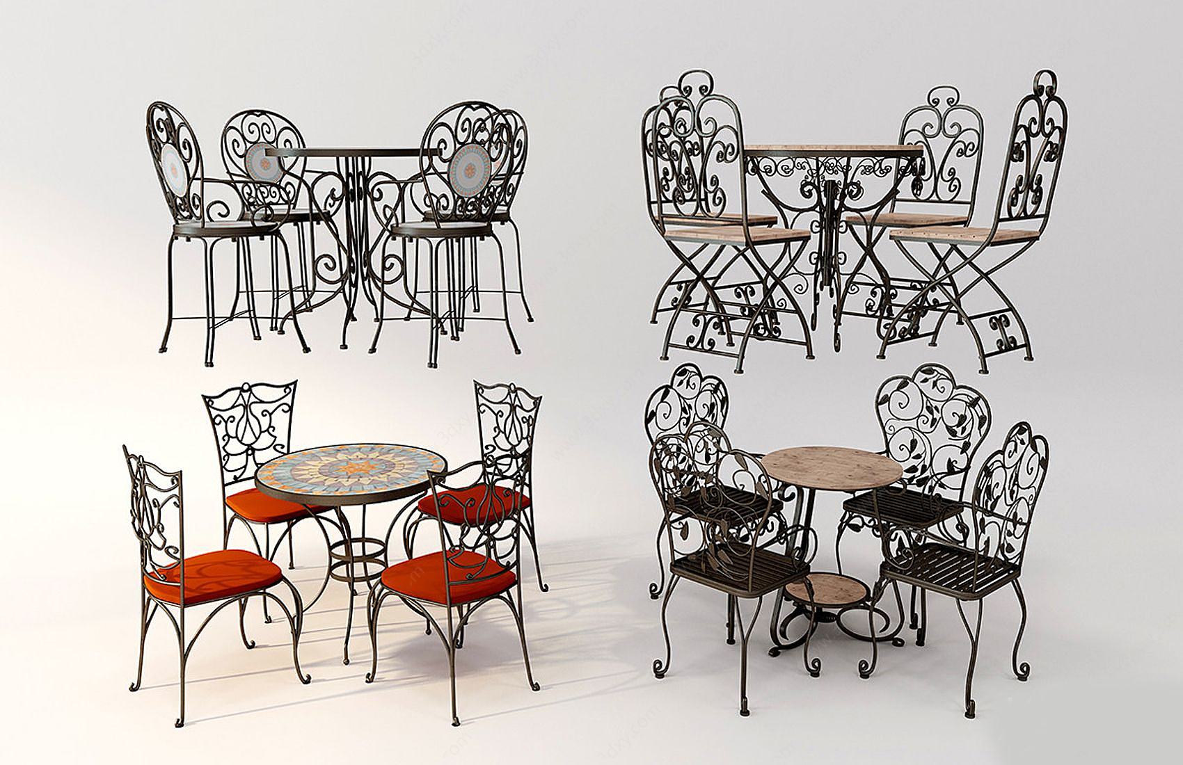欧式铁艺餐桌椅3D模型