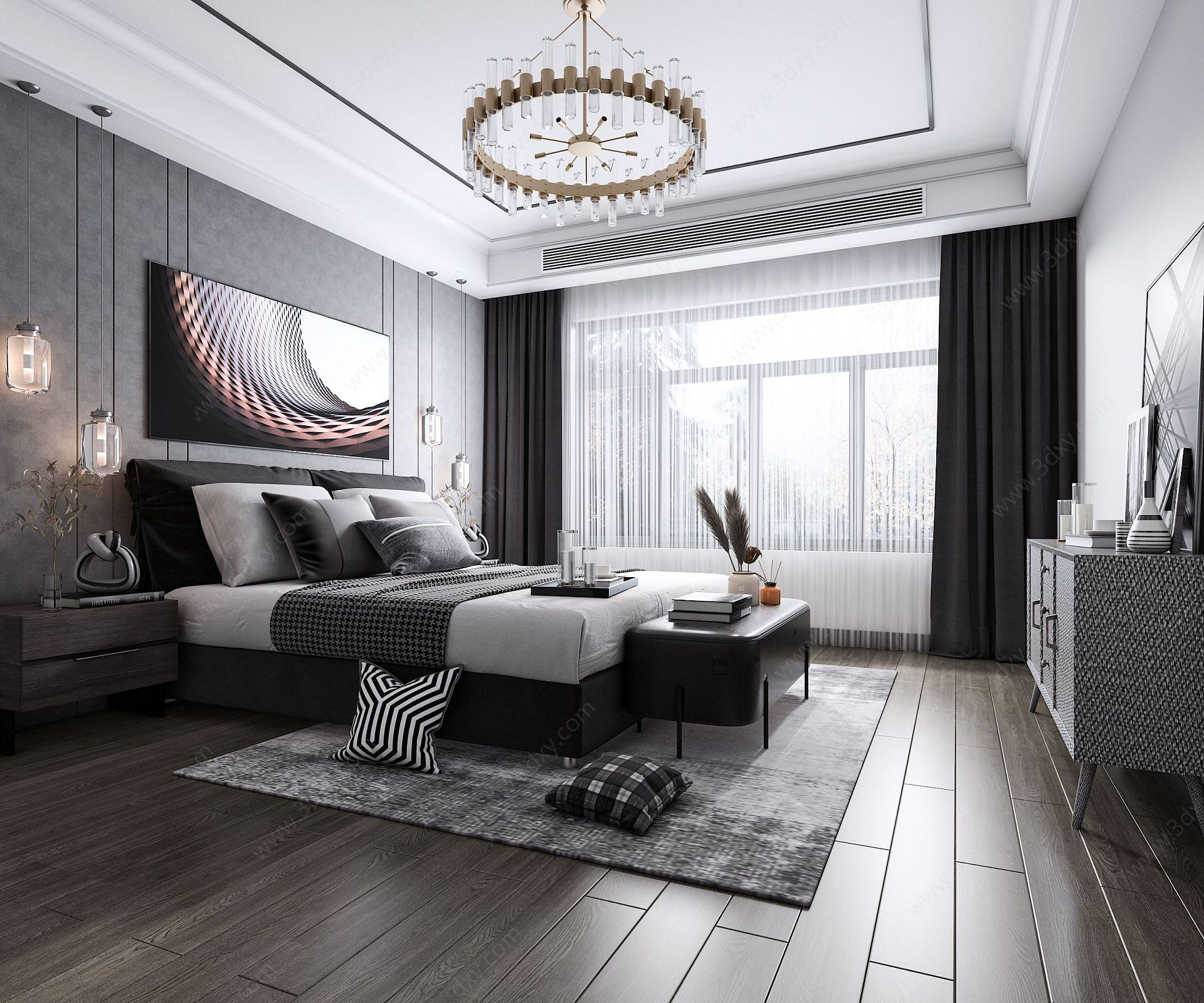 现代轻奢卧室3D模型