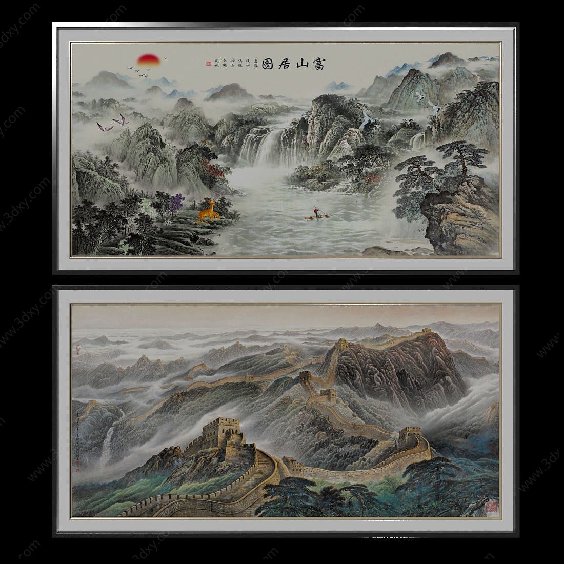 中国风国画典雅文化艺术3D模型