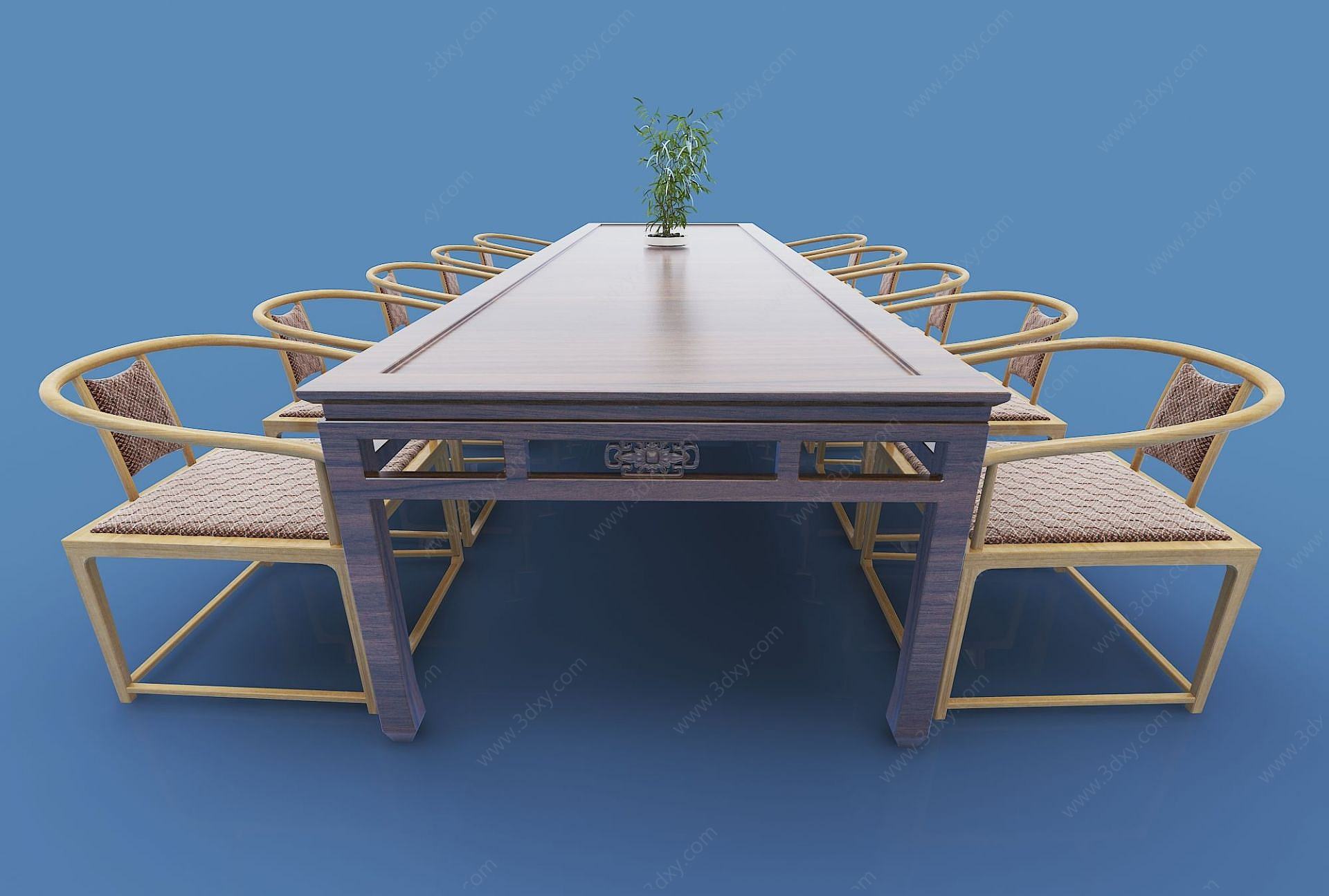 中式多人餐桌椅3D模型