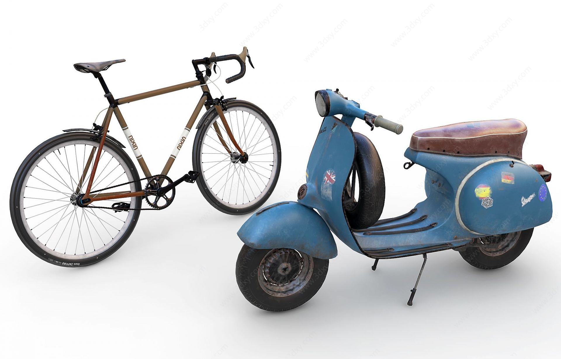 欧式古典做仿古摩托自行车3D模型