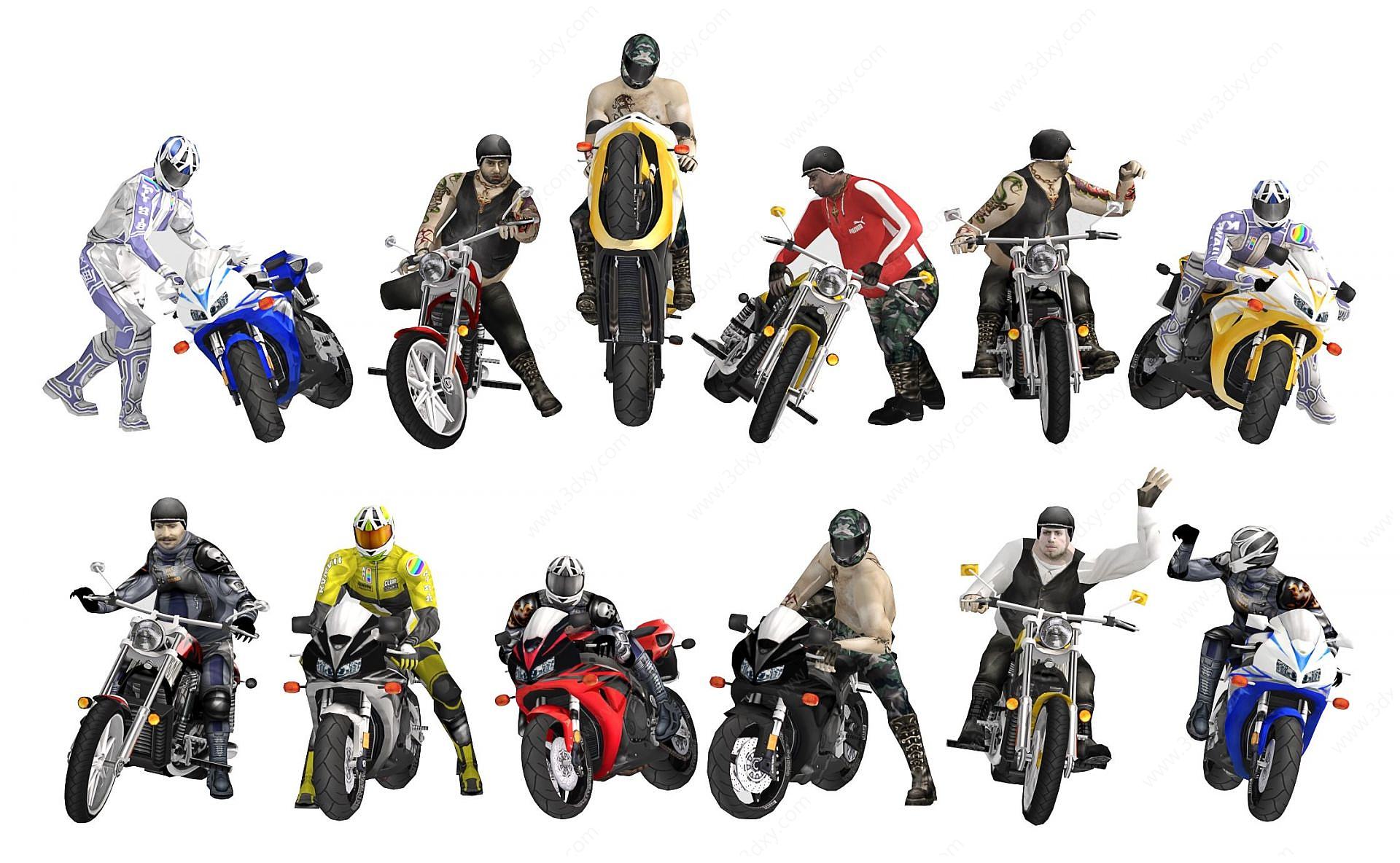 现代骑摩托车人物3D模型