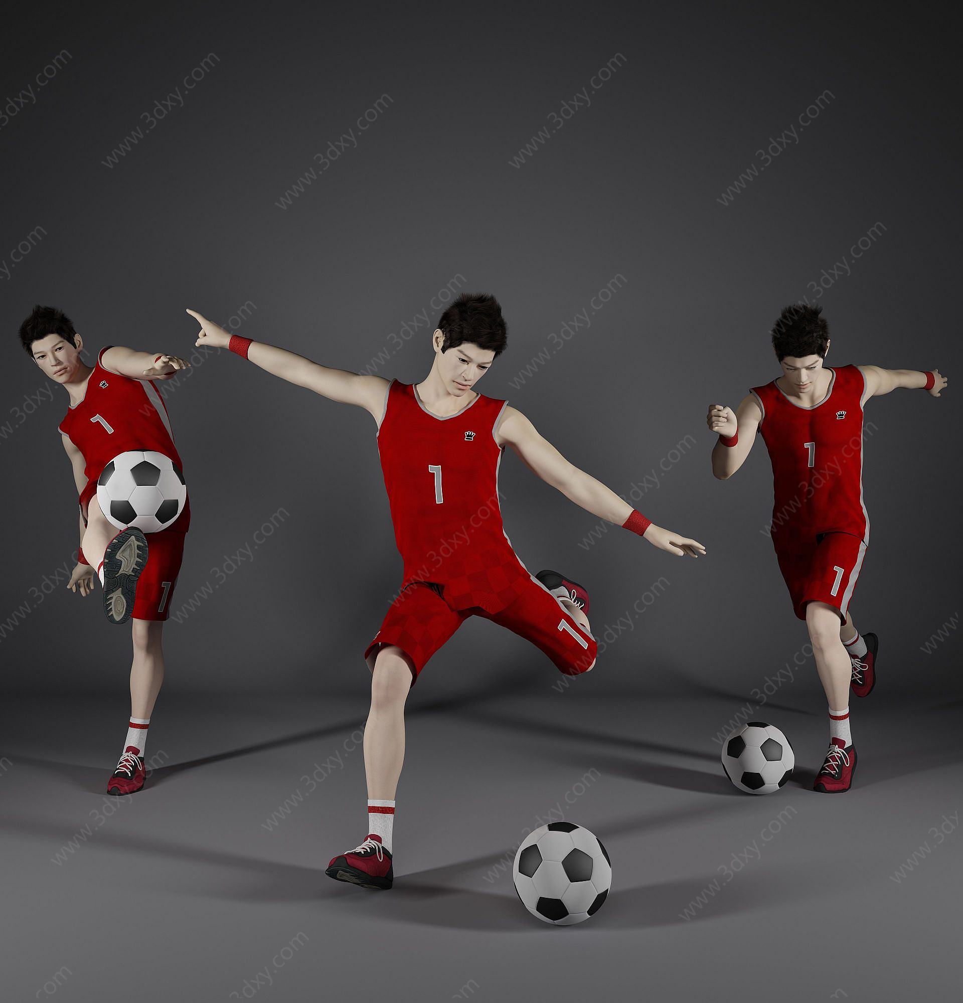 现代风格踢足球男人3D模型