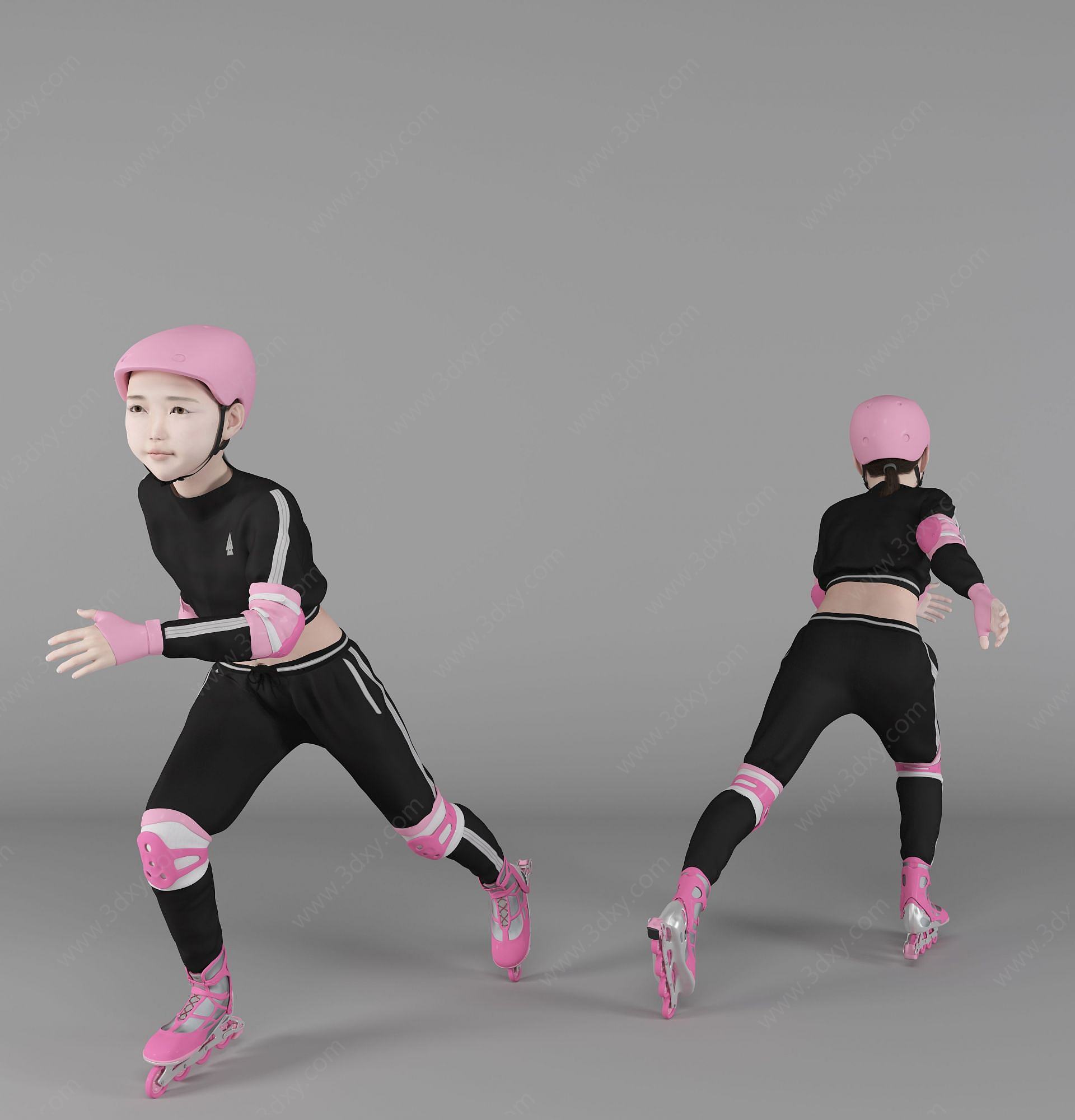 现代风格溜冰儿童人物3D模型