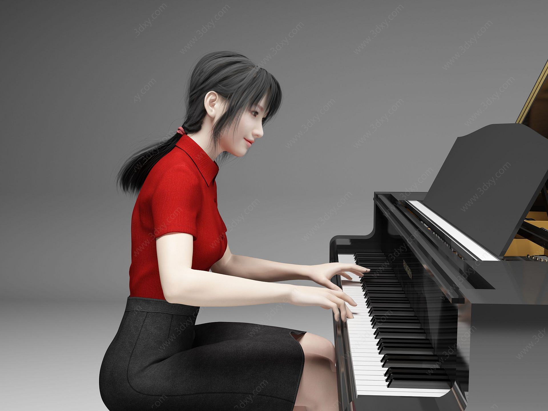 现代风格钢琴美女人物3D模型