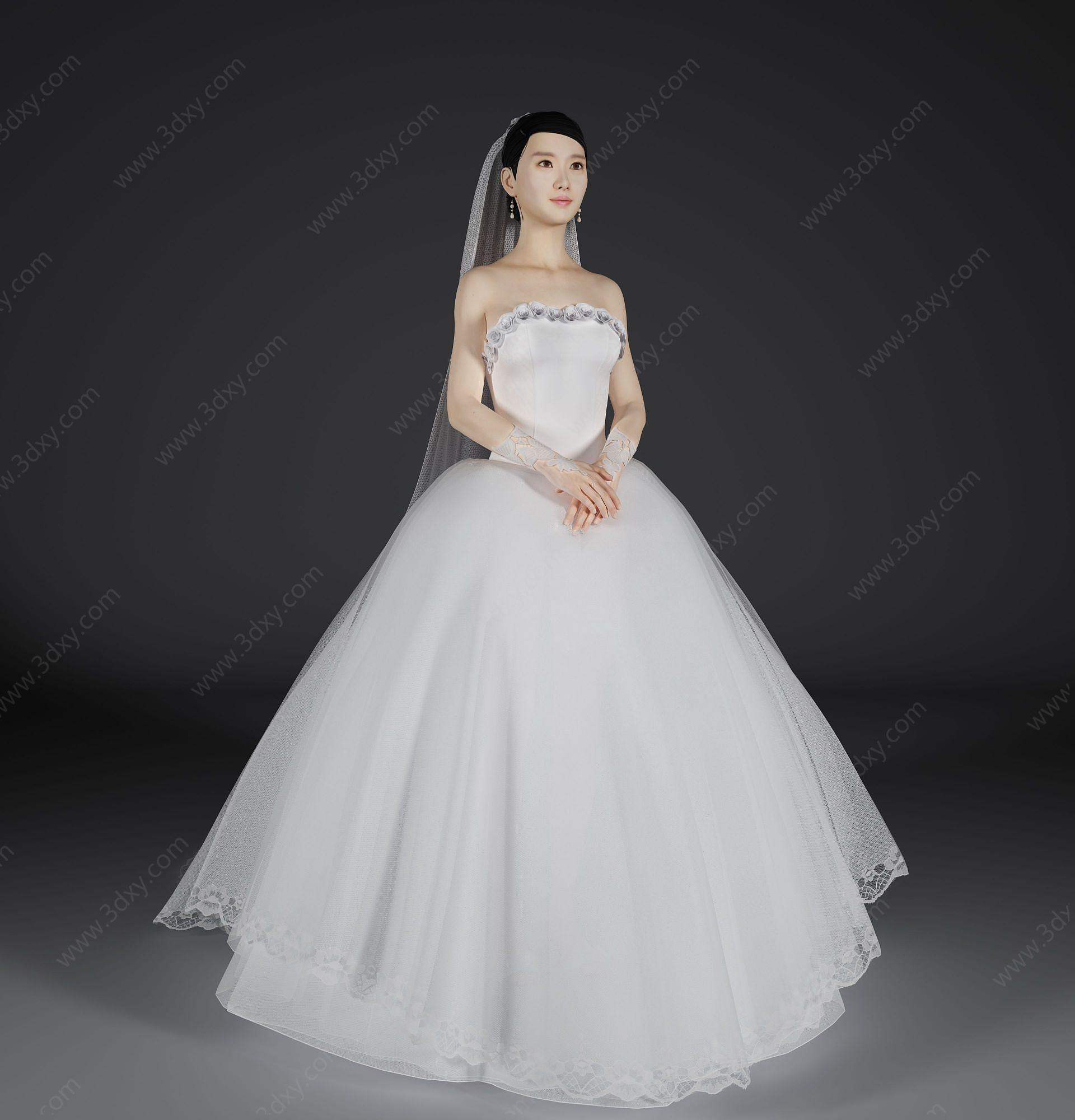 现代风格新娘美女人物3D模型