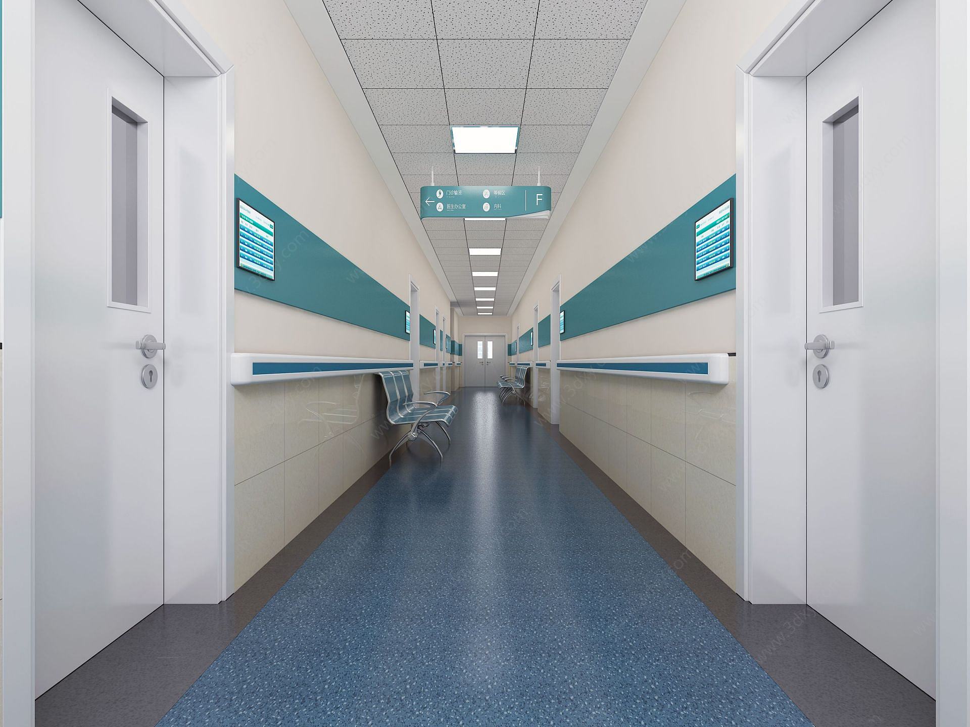 现代风格医院走廊3D模型