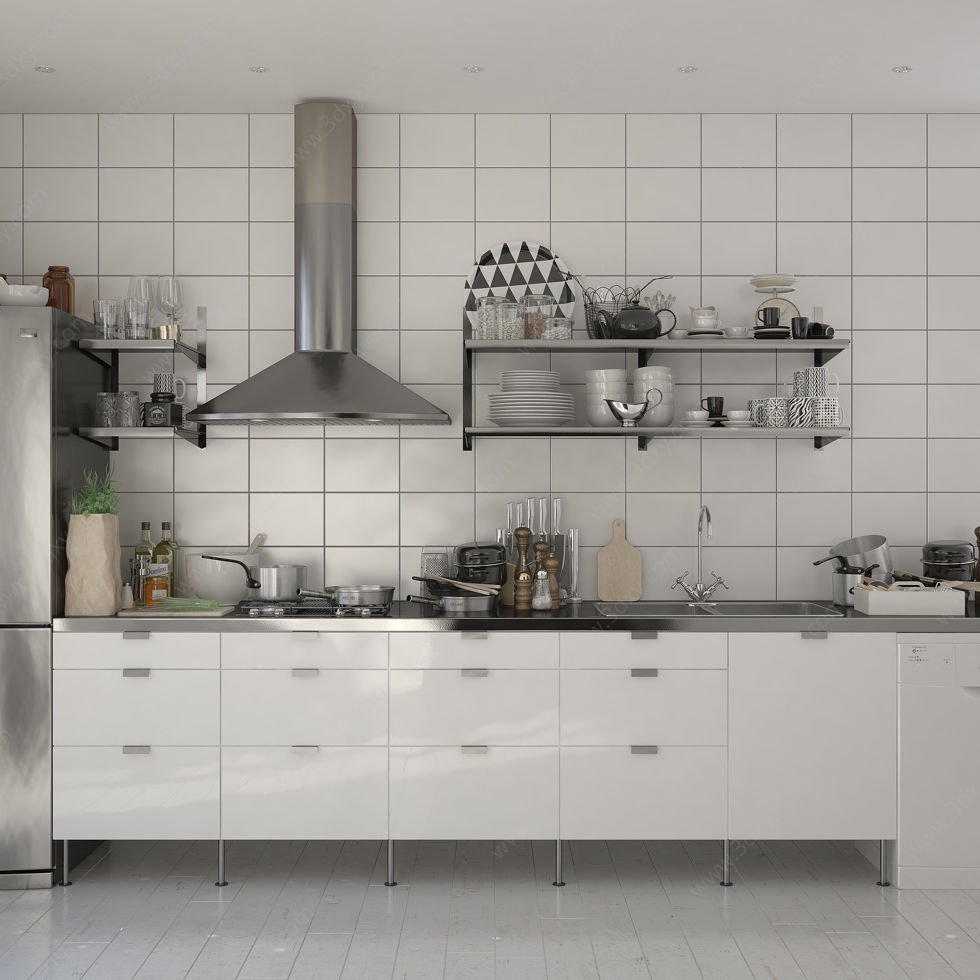 北欧简约橱柜厨具组合3D模型