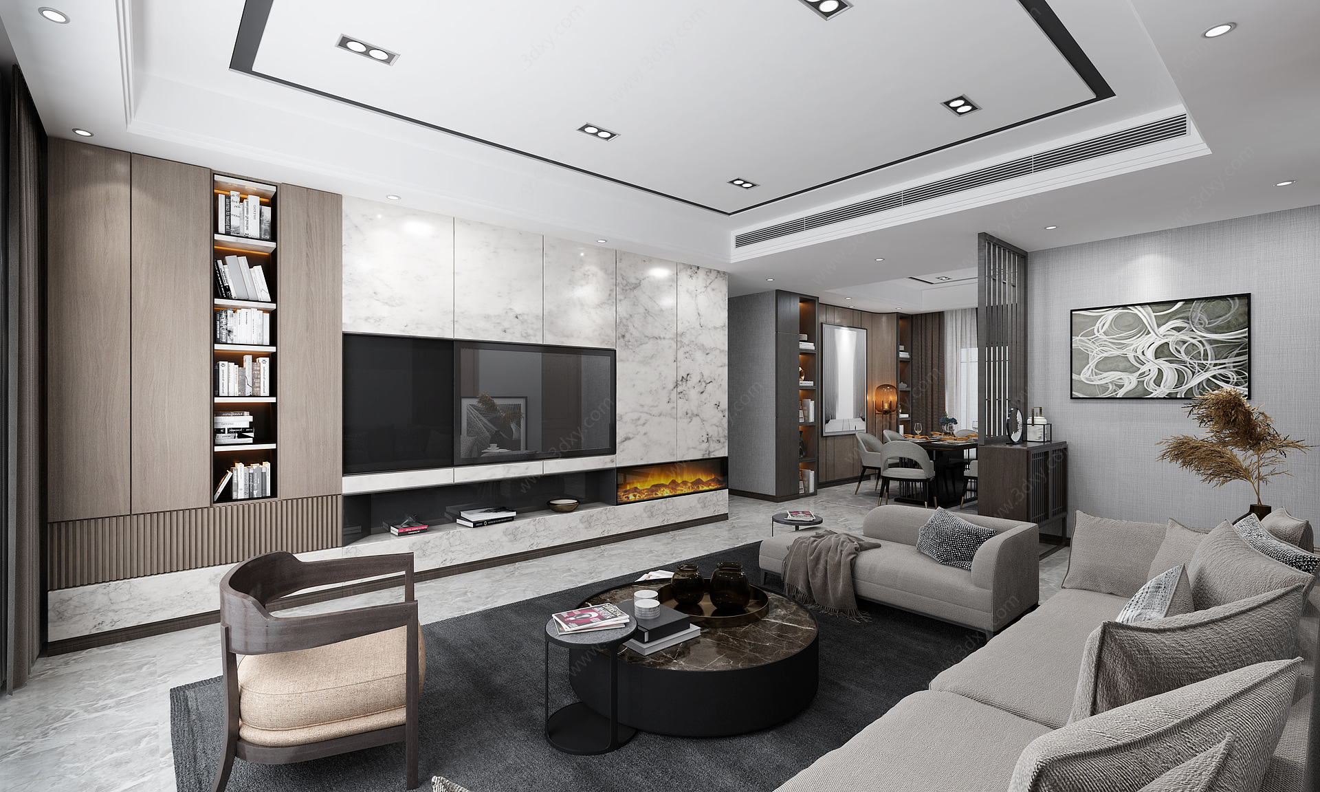 现代客厅空间3D模型