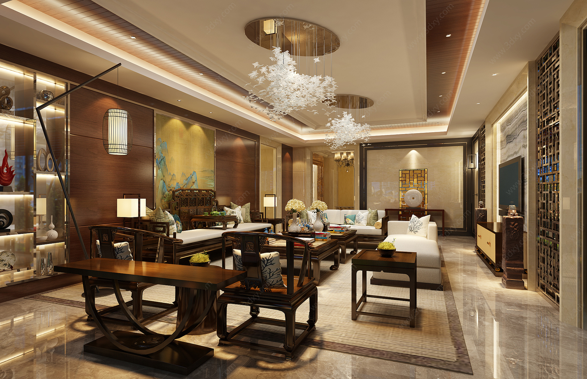 中式客厅沙发茶几3D模型