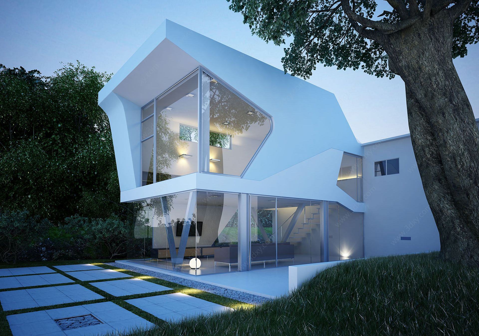 现代别墅室外空间3D模型