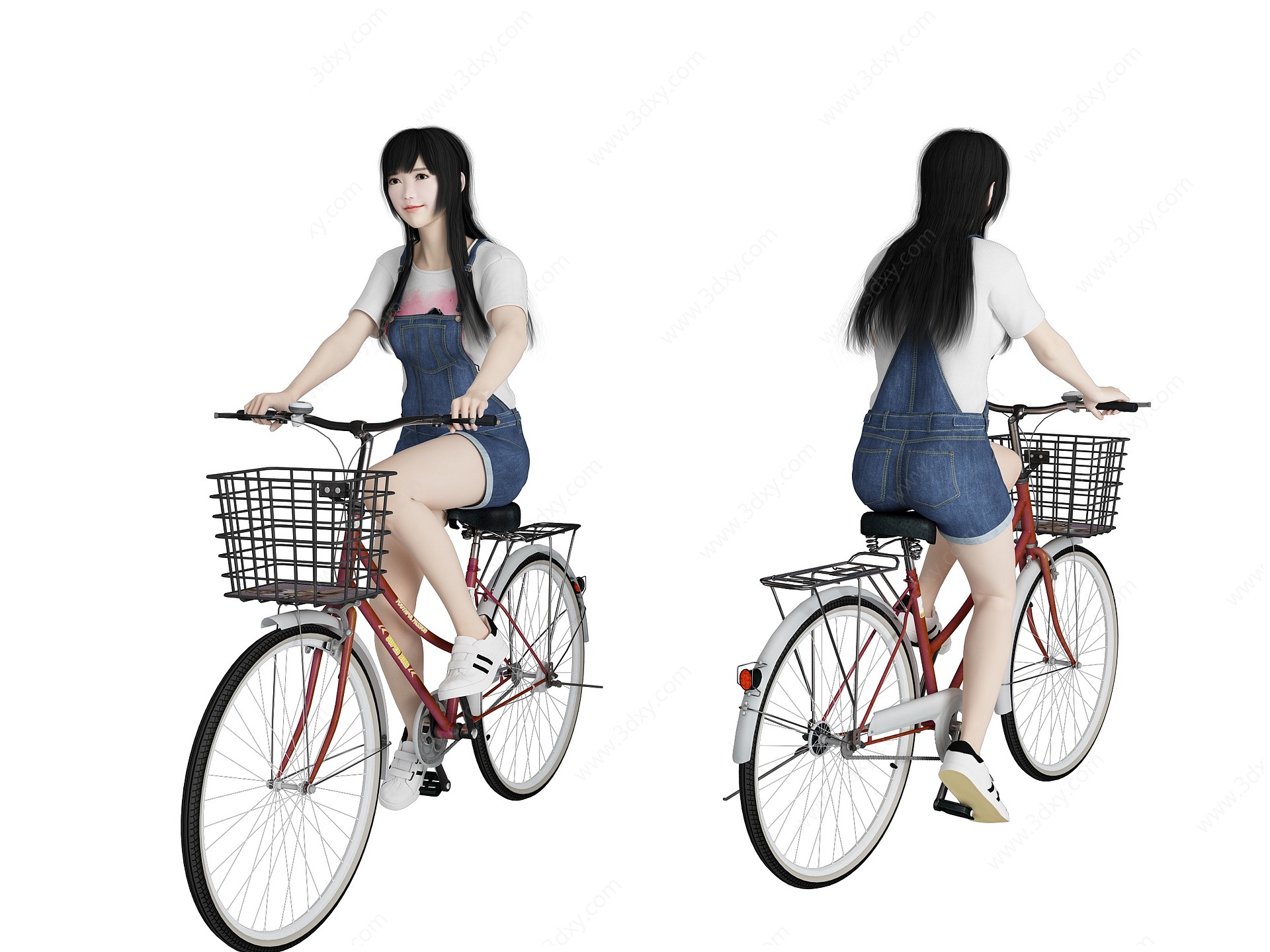 现代风格骑车美女人物3D模型