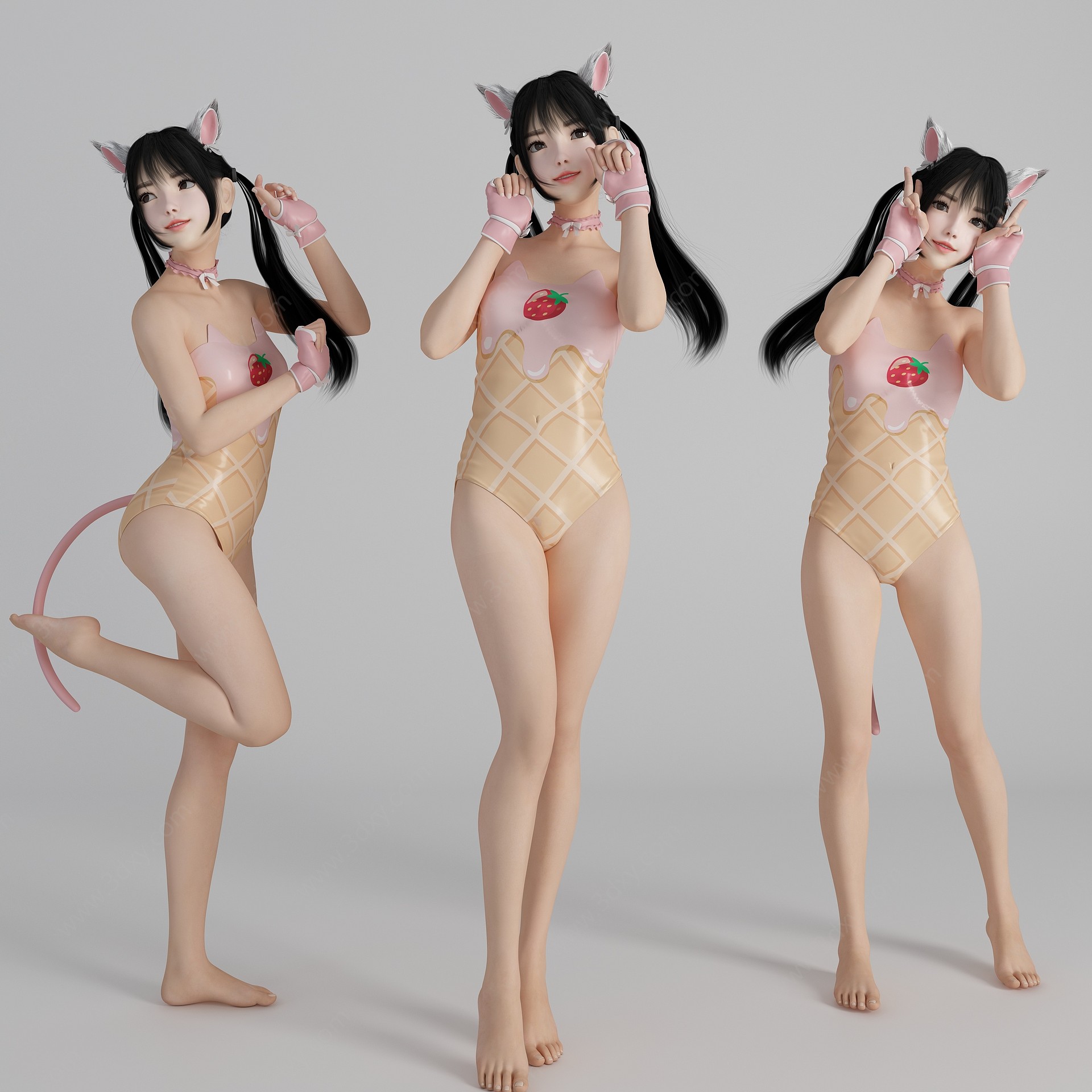 现代风格猫娘美女人物3D模型