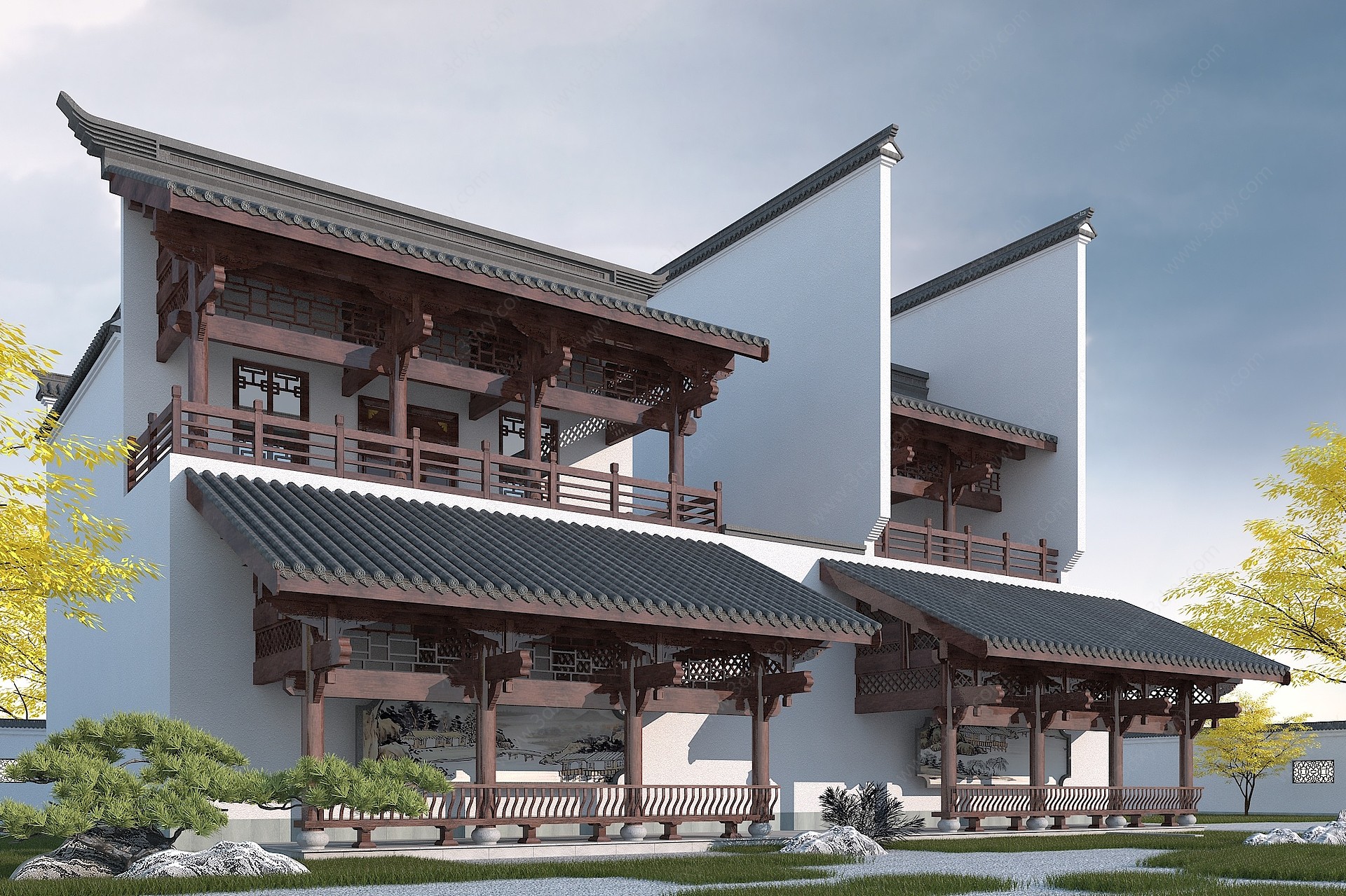 中式古建筑长廊3D模型