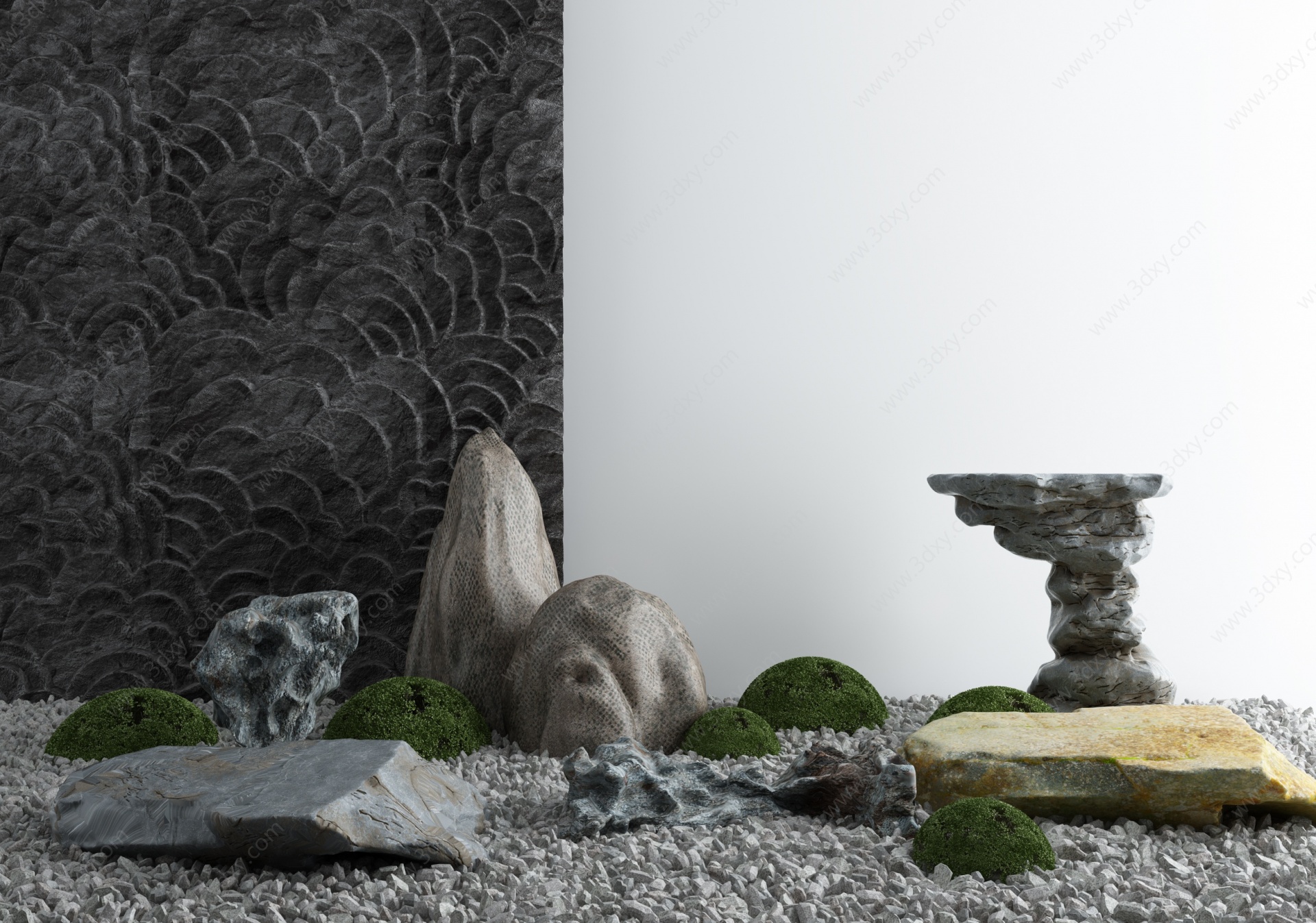 日式庭院景观枯山水石3D模型