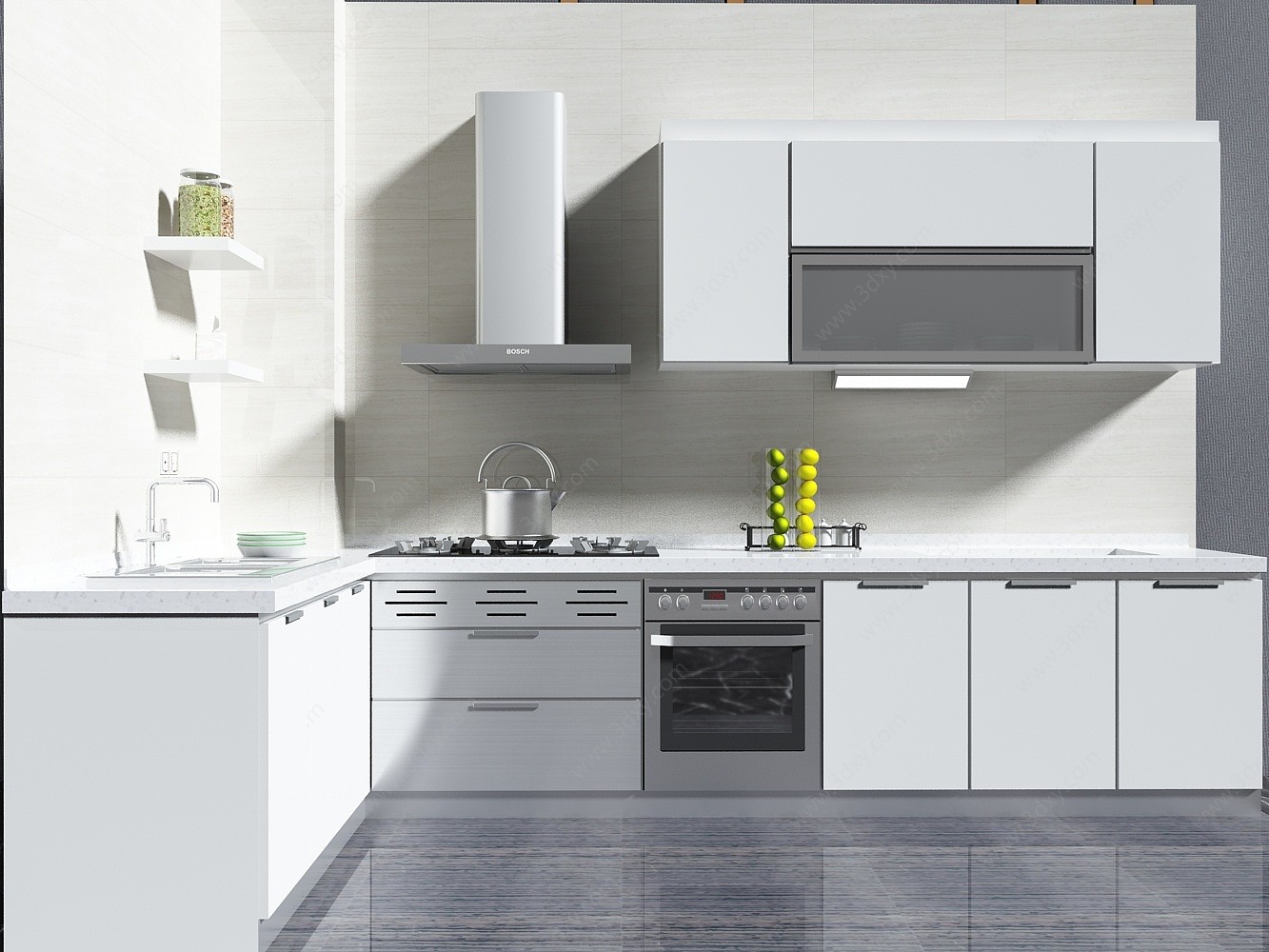 现代白色简约厨房3D模型