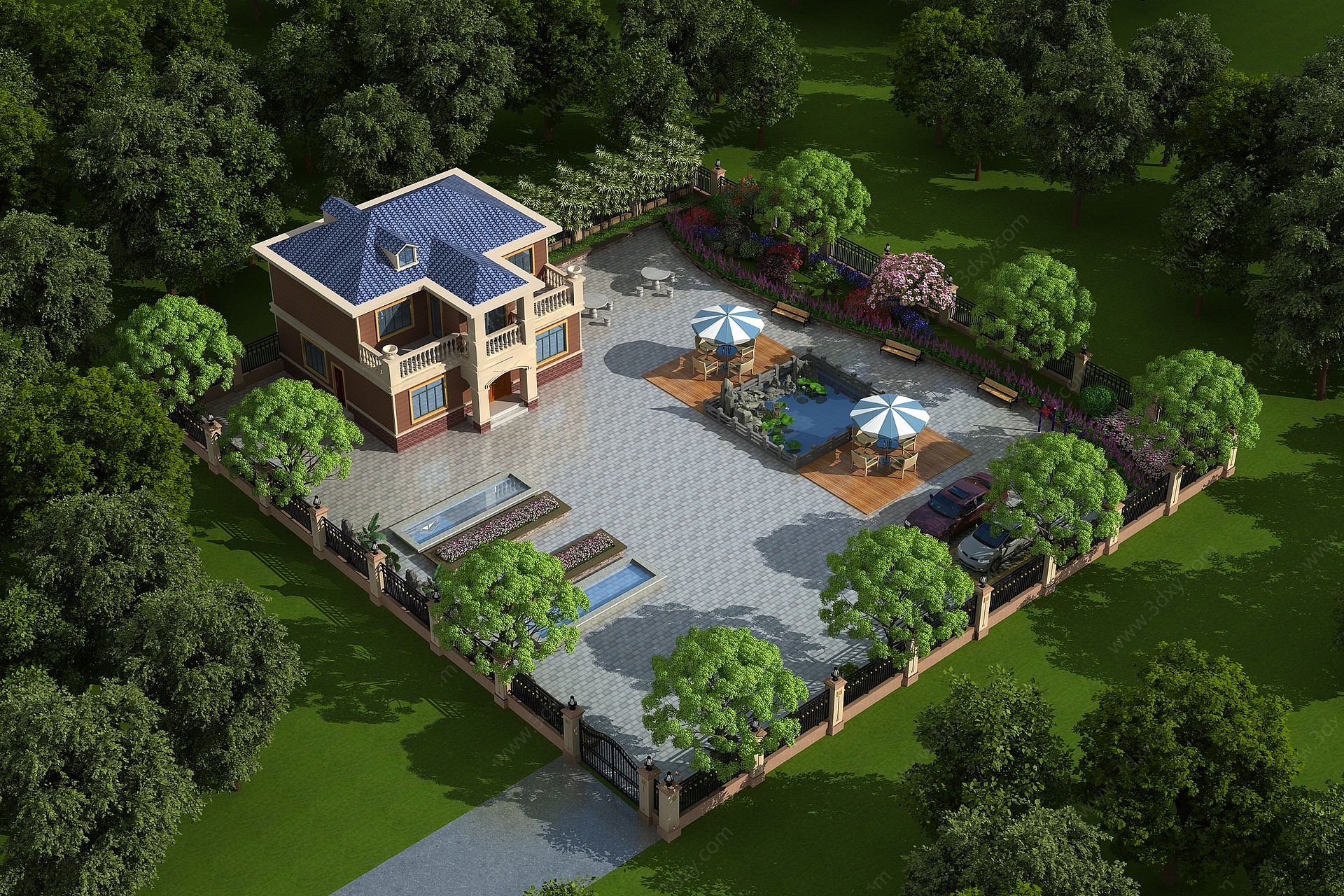 欧式别墅庭院景观3D模型