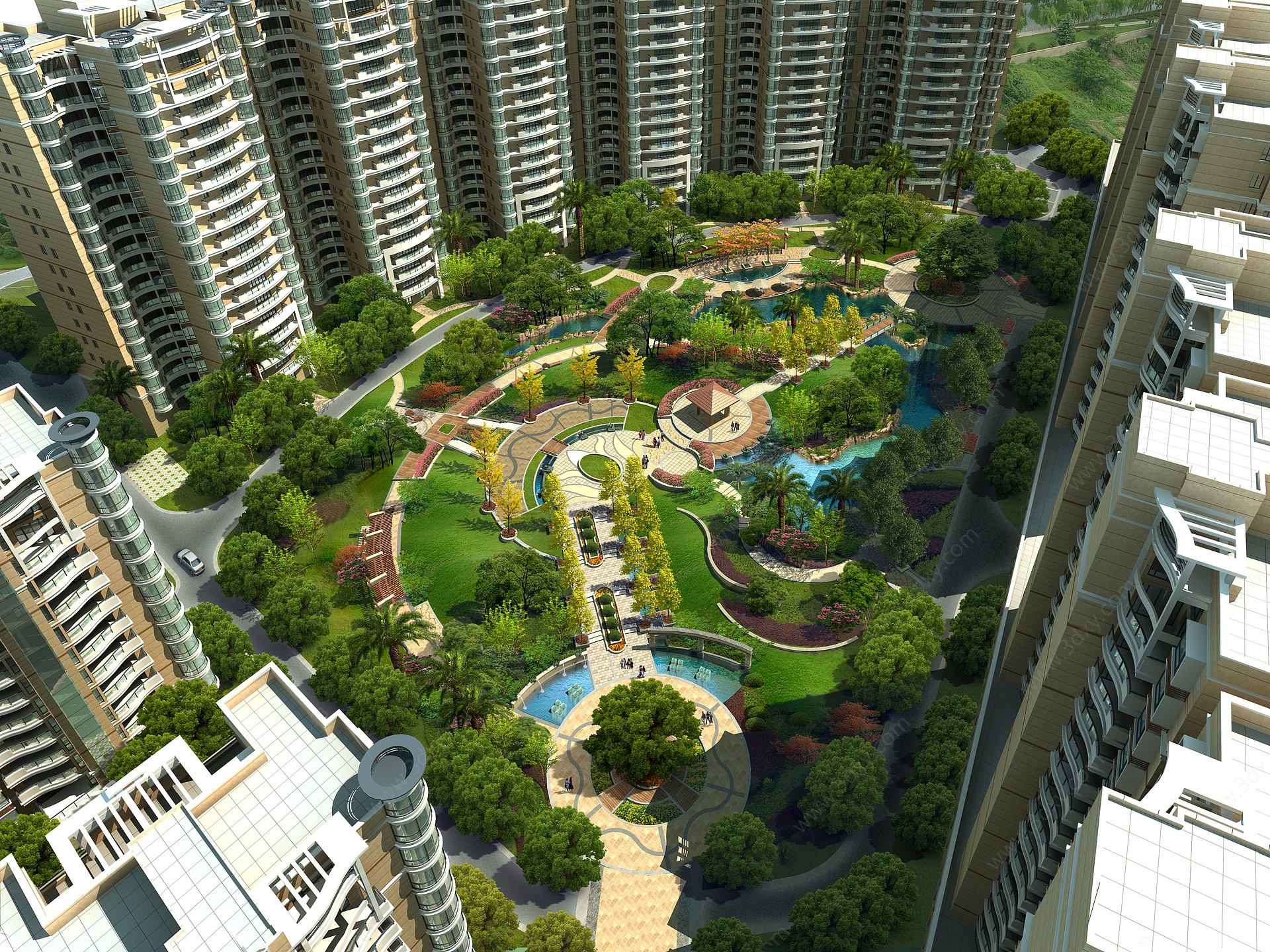 现代住宅小区园林景观3D模型