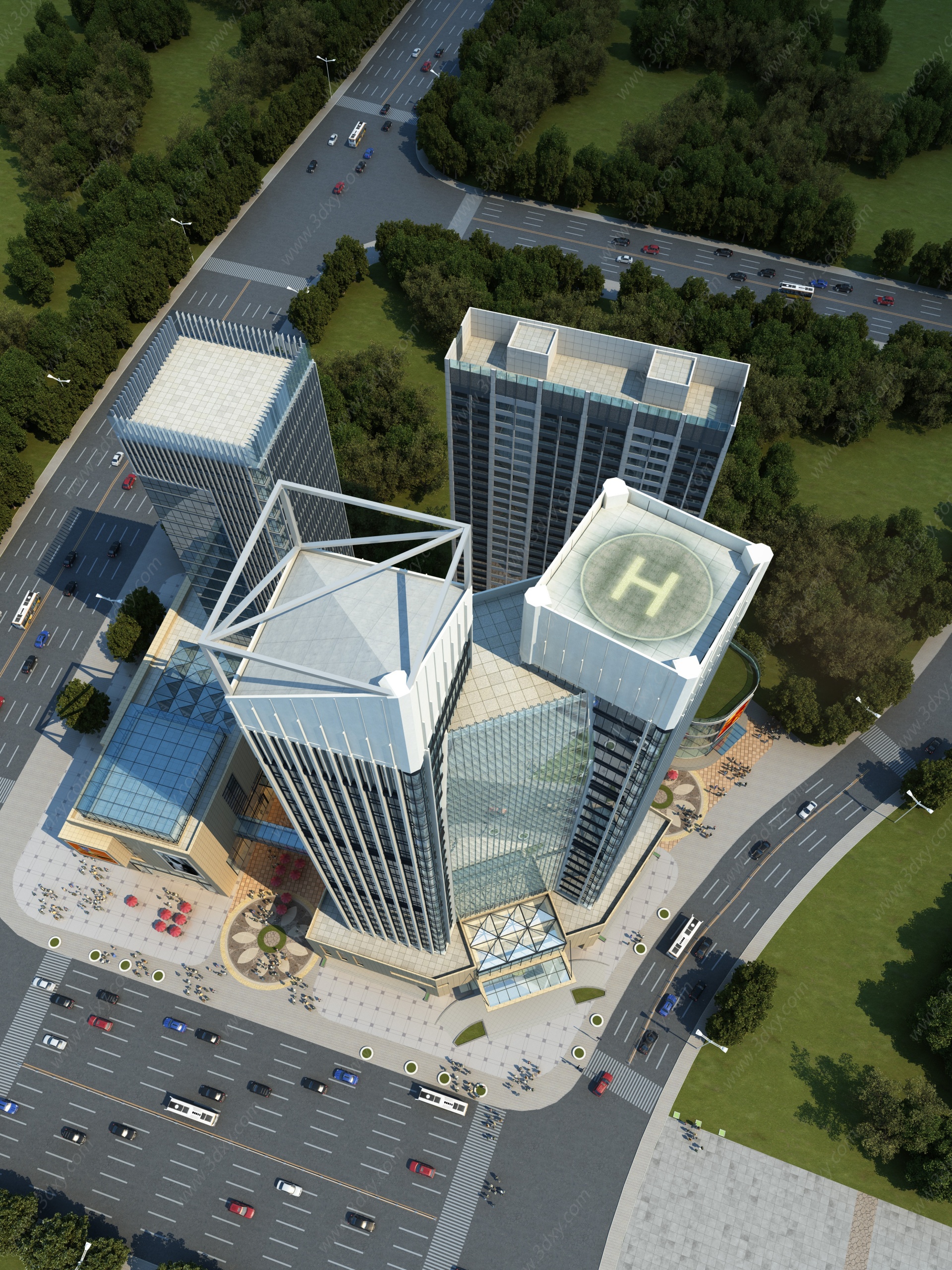 现代酒店鸟瞰3D模型