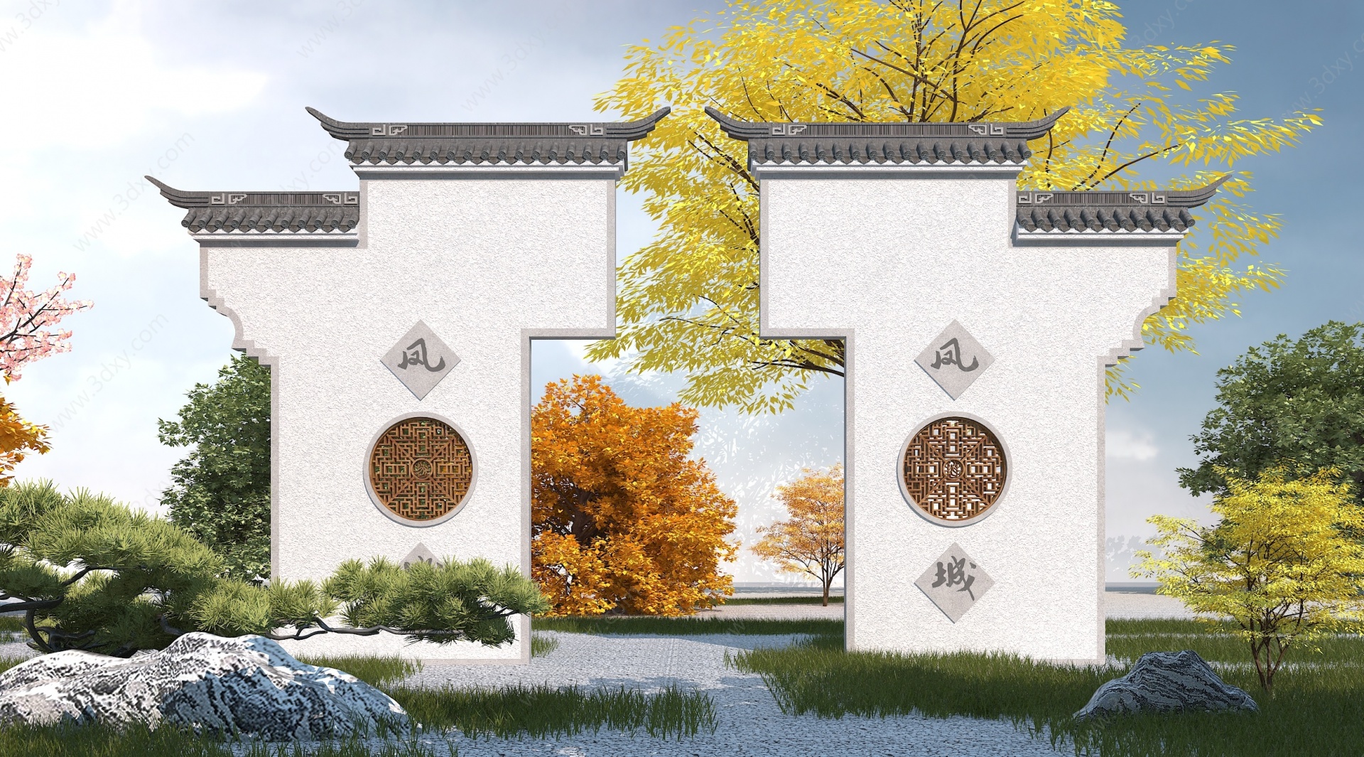 中式园林景墙3D模型