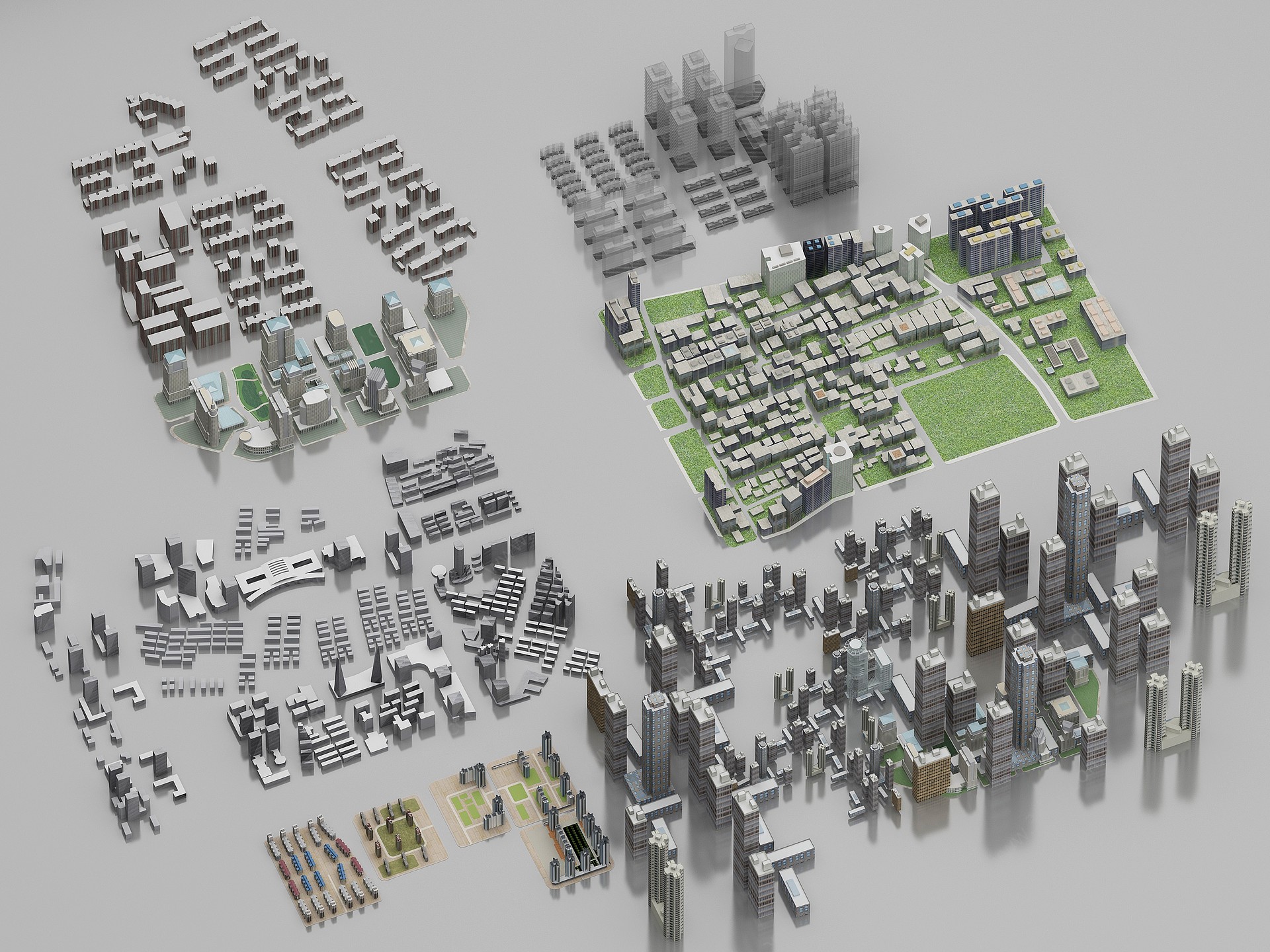 城市规划楼房组合3D模型