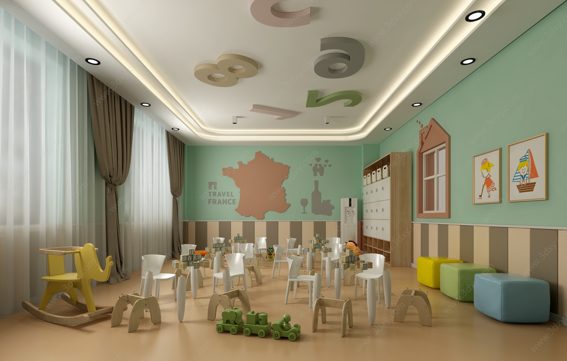 现代幼儿园教室3D模型