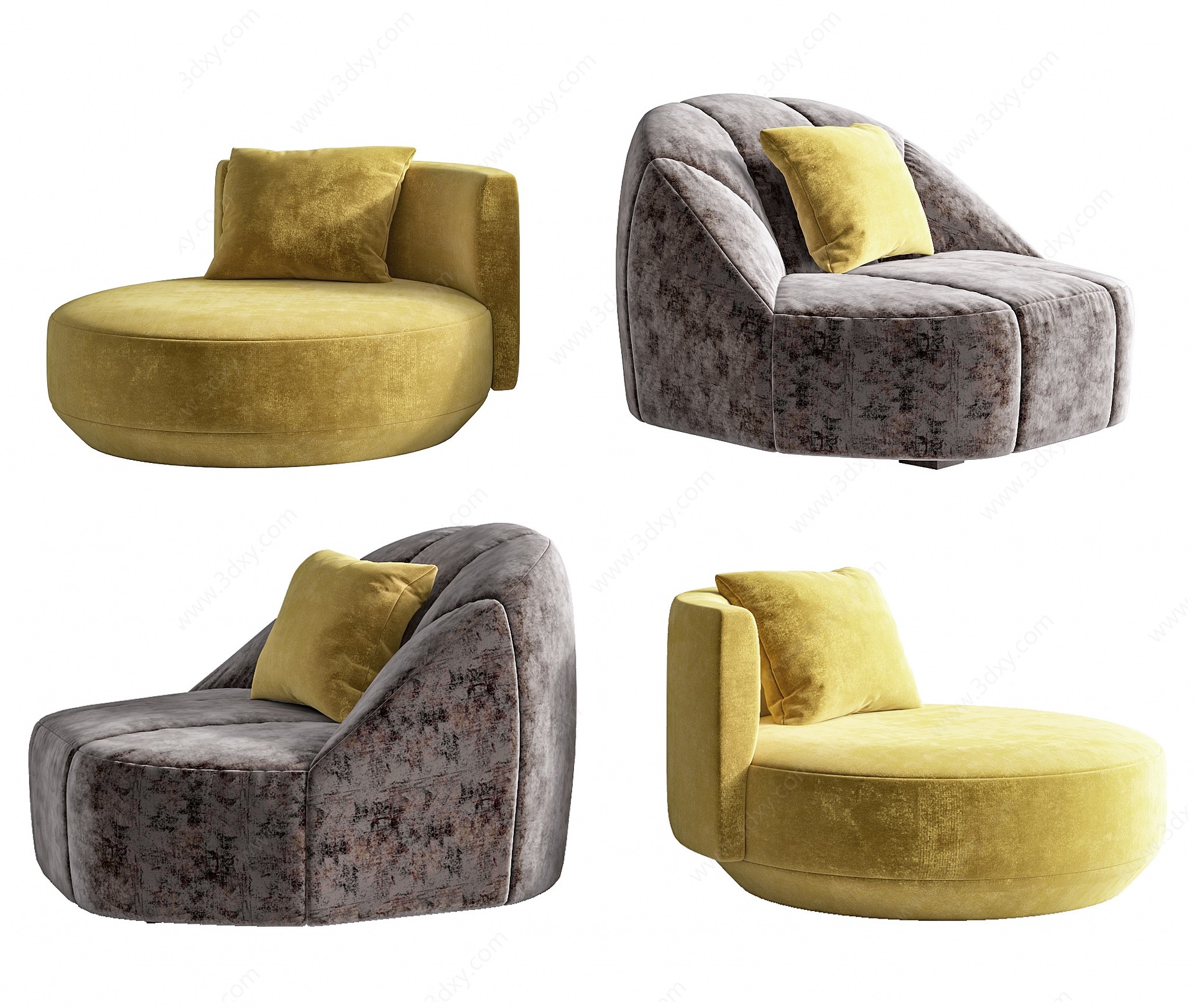 现代布艺懒人沙发组合3D模型