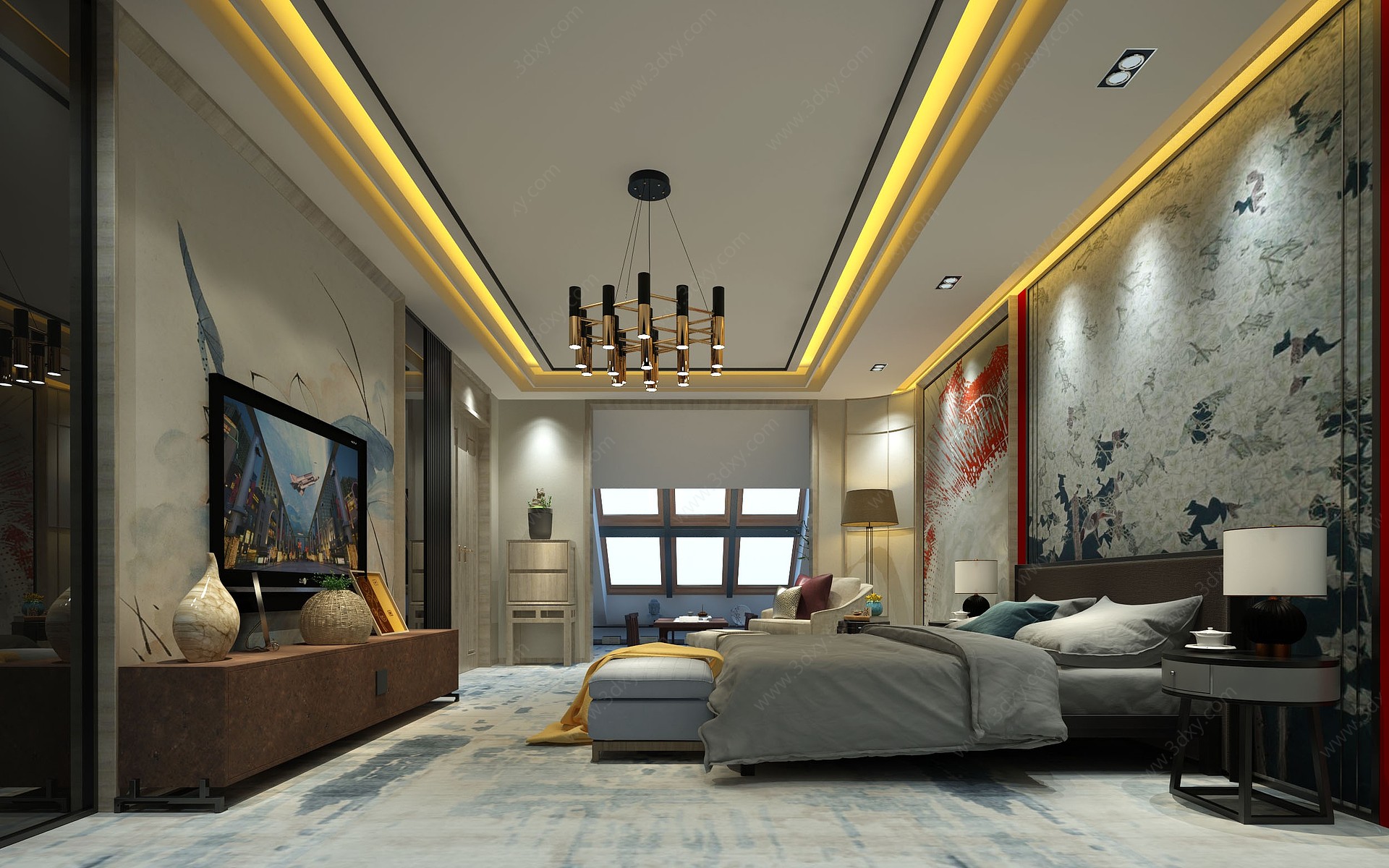新中式风格酒店客房3D模型