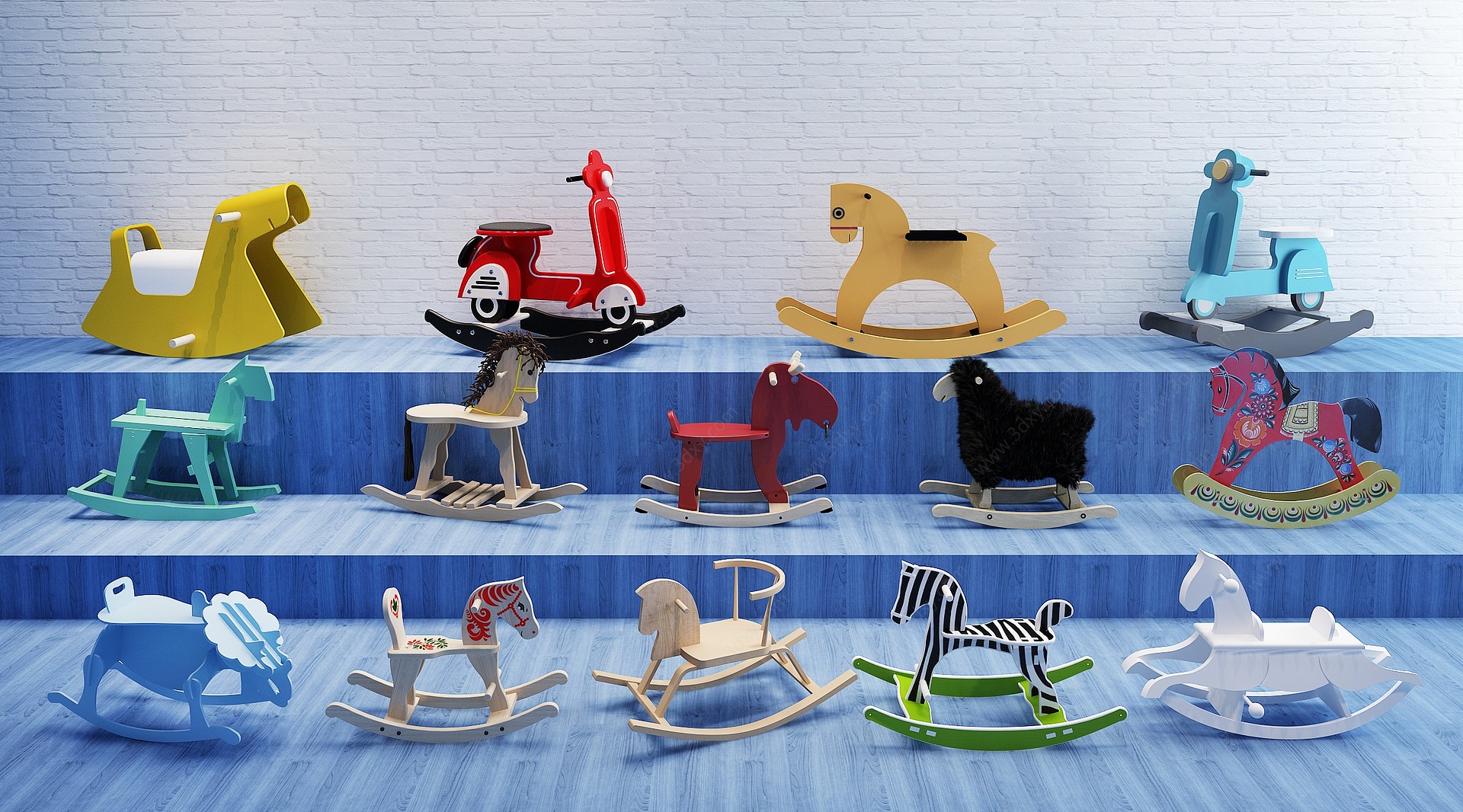 儿童木马摇椅组合3D模型