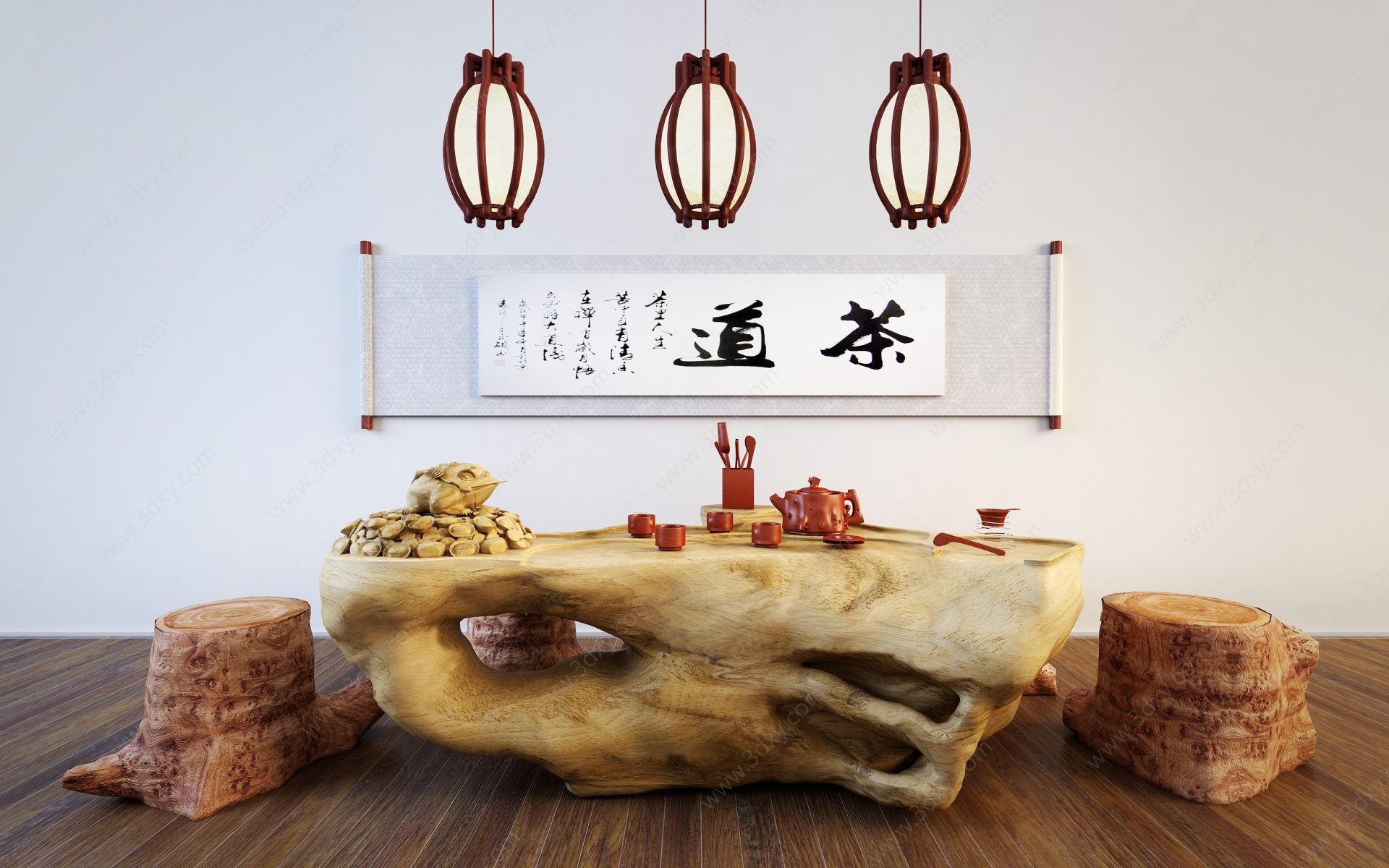中式木头根雕茶几茶桌3D模型