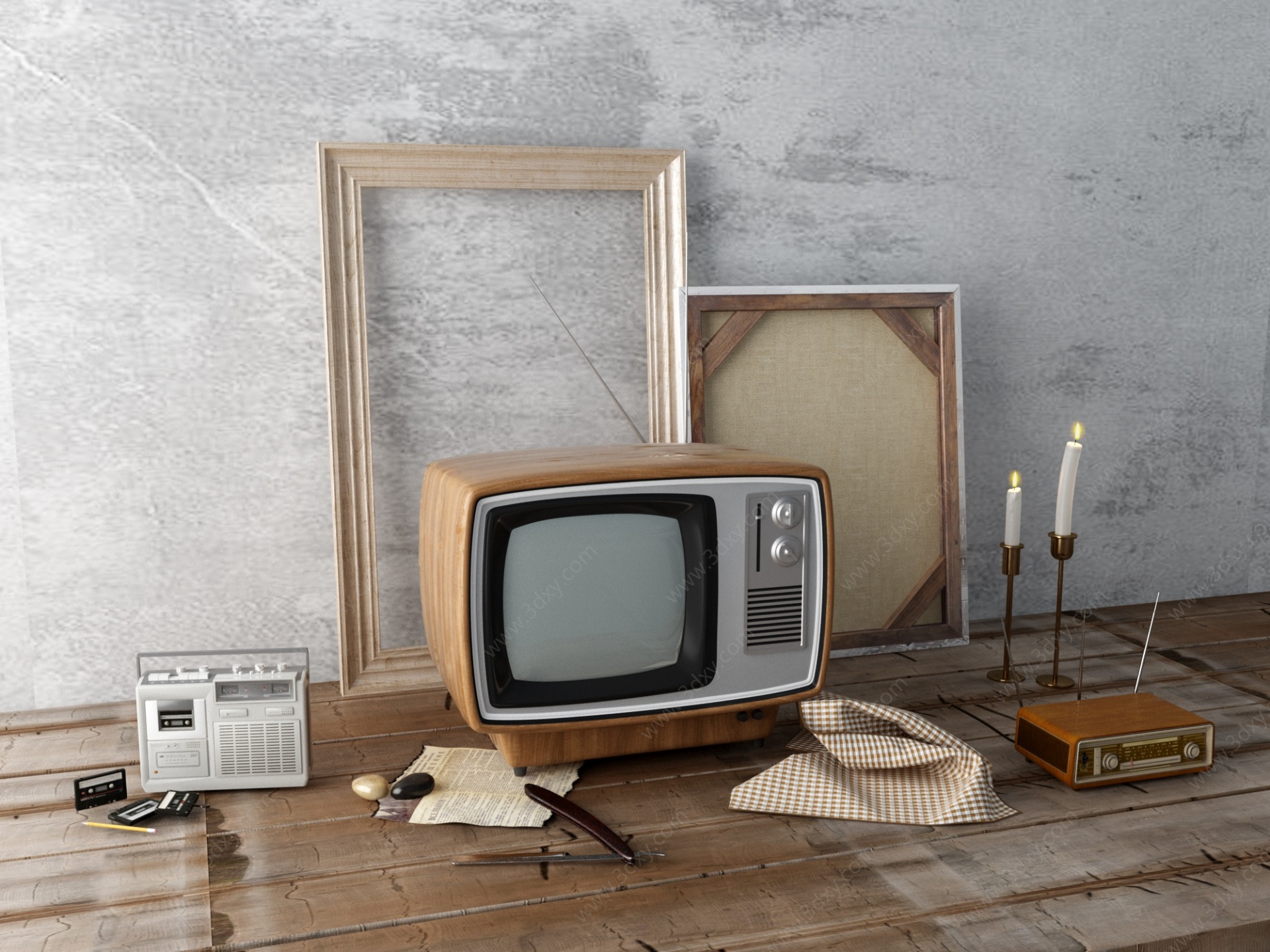 老电视机老收音机老物件3D模型