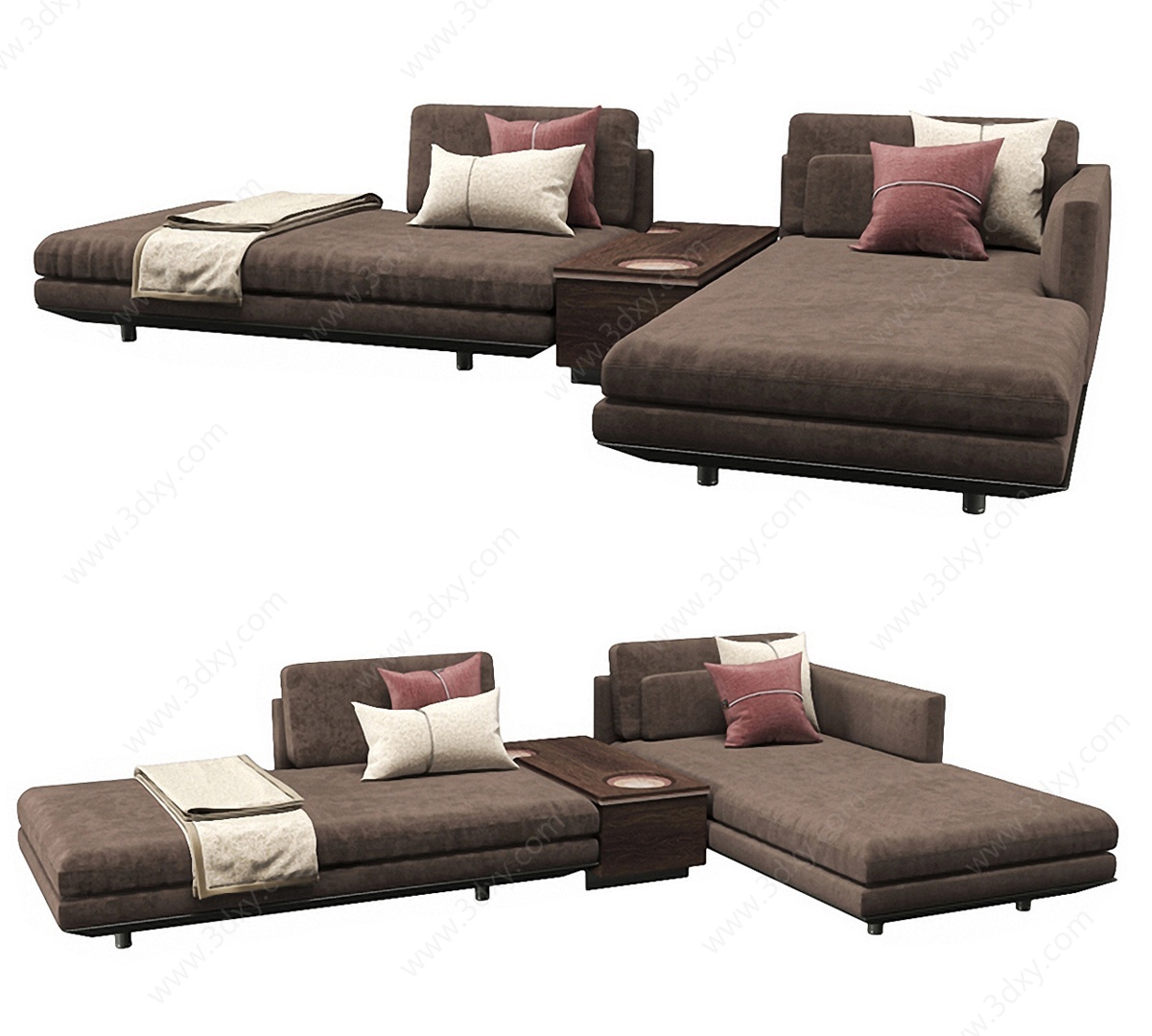 现代咖色组合沙发枕头抱枕3D模型