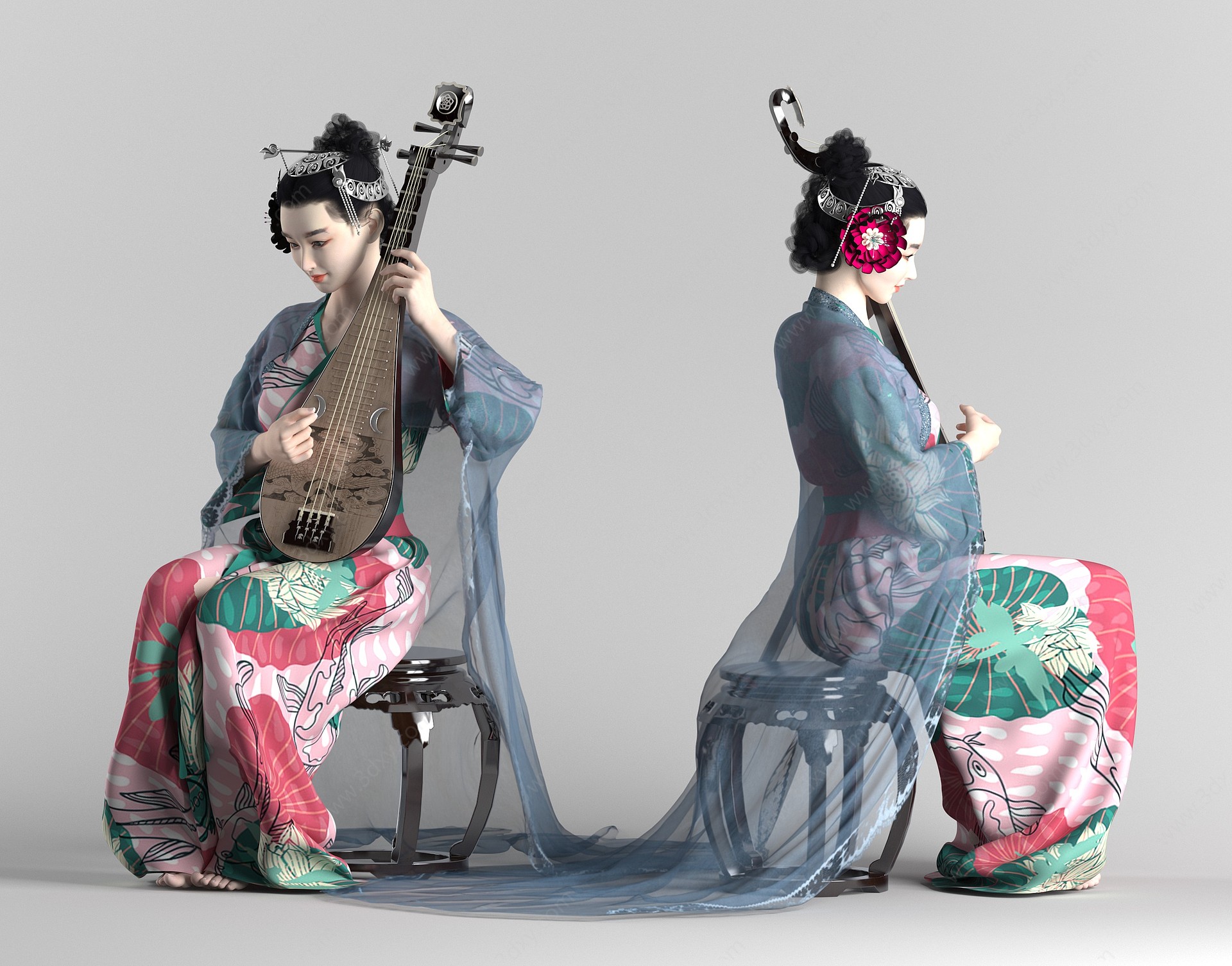 古典美女琵琶女3D模型