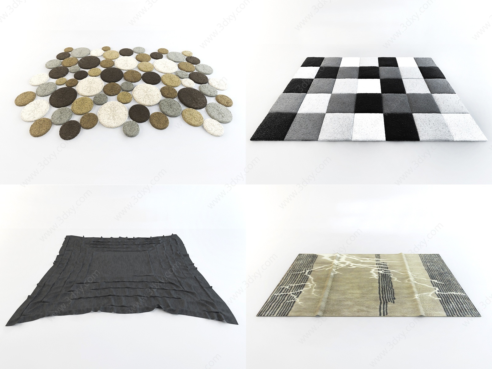 现代黑白灰地毯组合3D模型