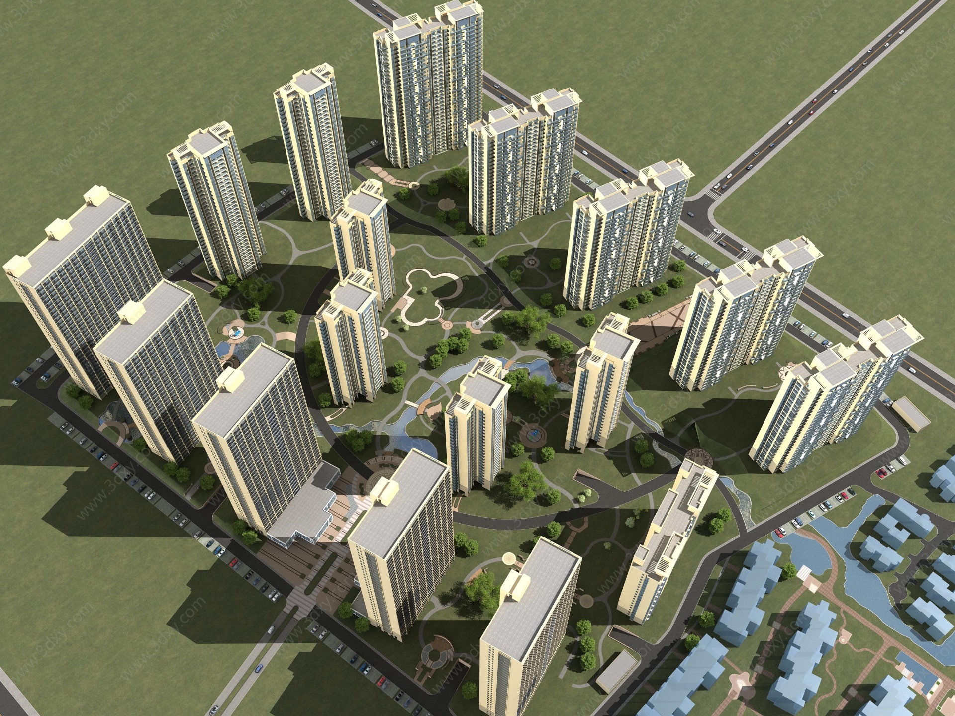 欧式住宅楼鸟瞰3D模型