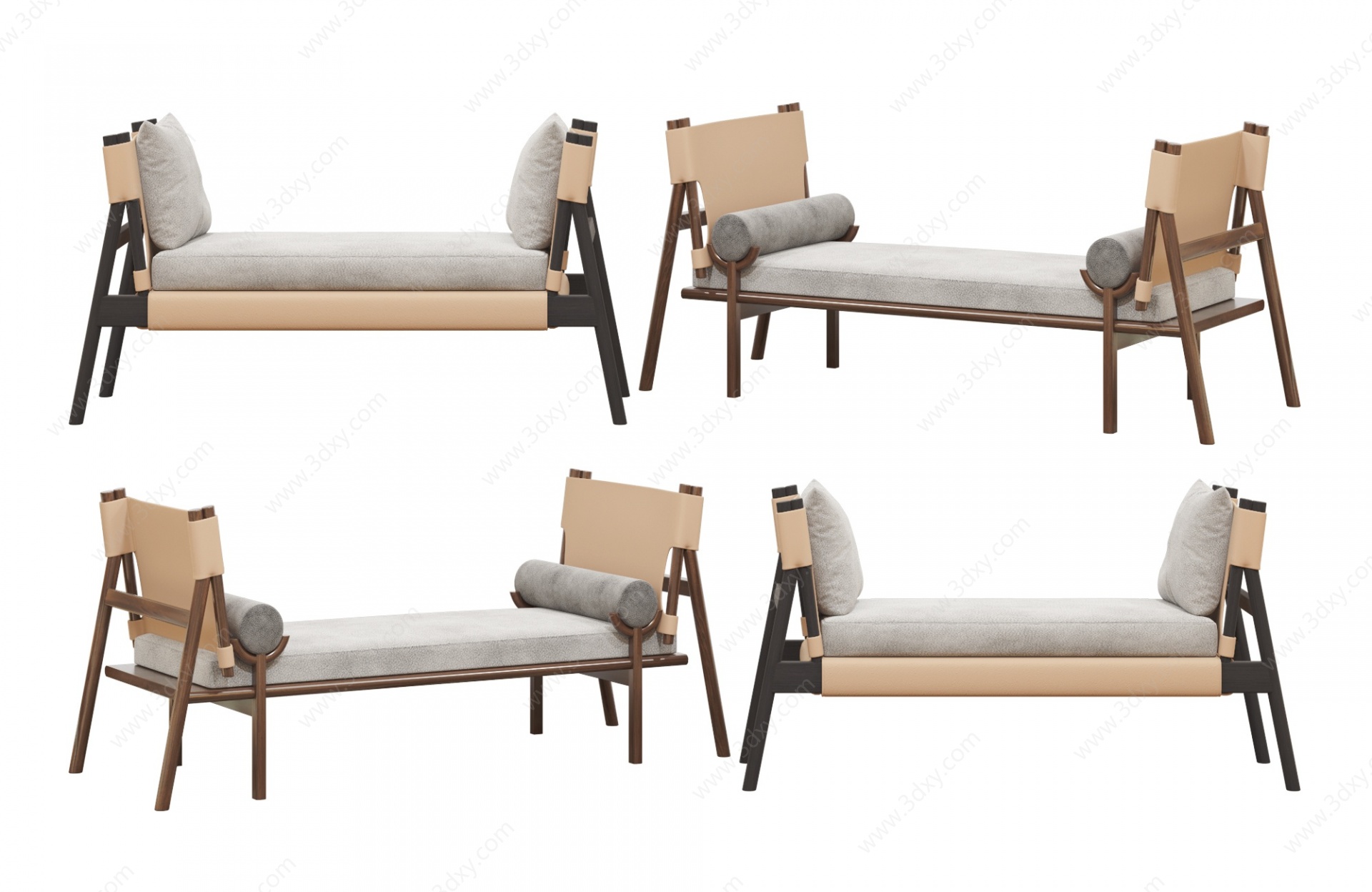 现代床尾凳贵妃椅组合3D模型