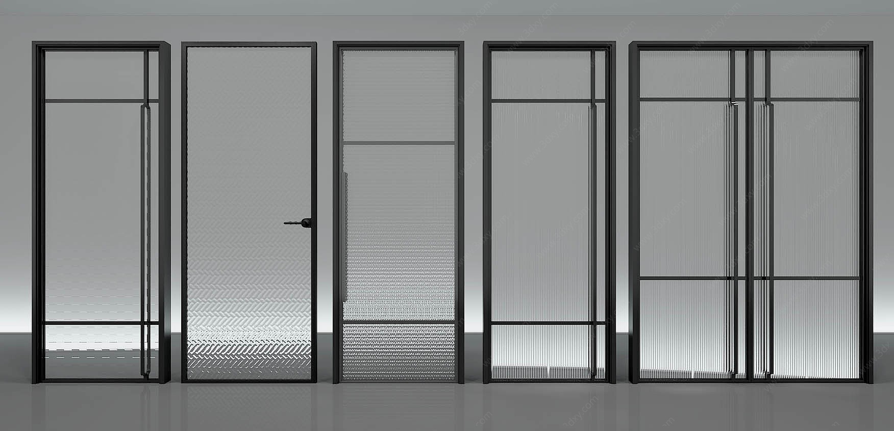 现代玻璃门移门组合3D模型