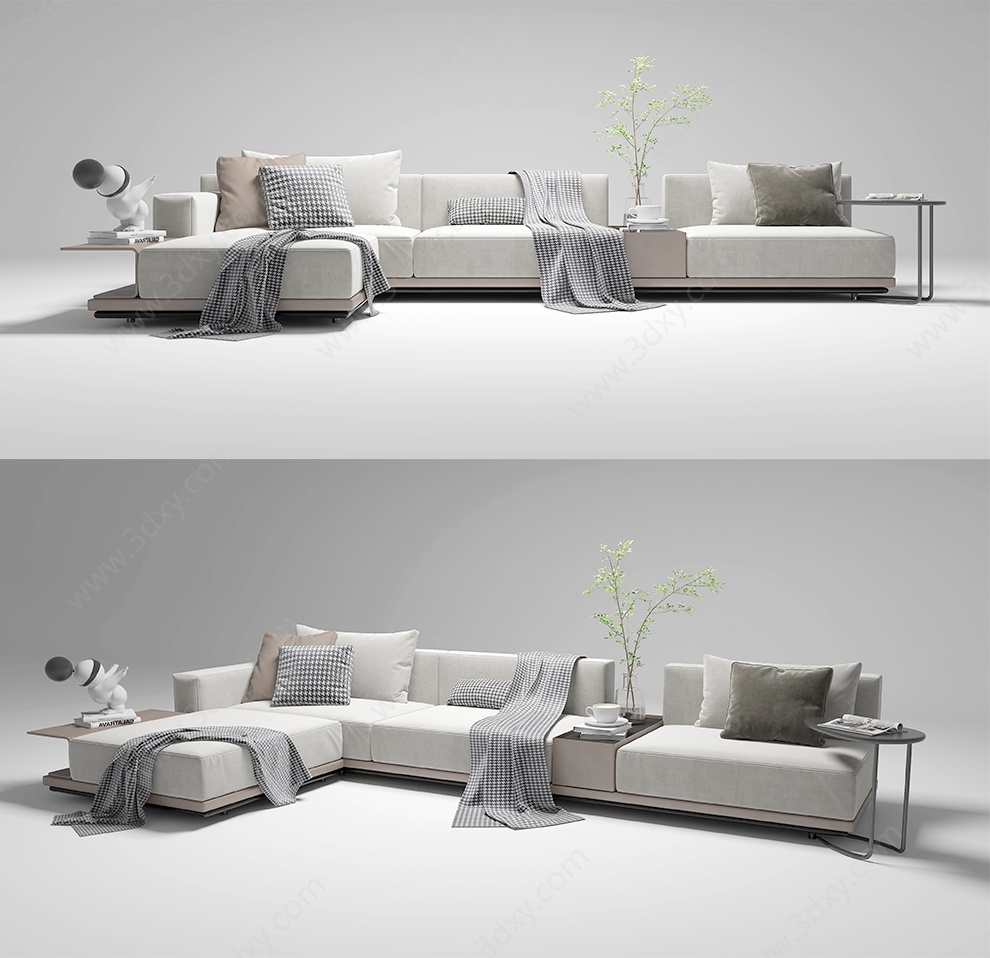 现代风格的沙发茶几盆栽3D模型