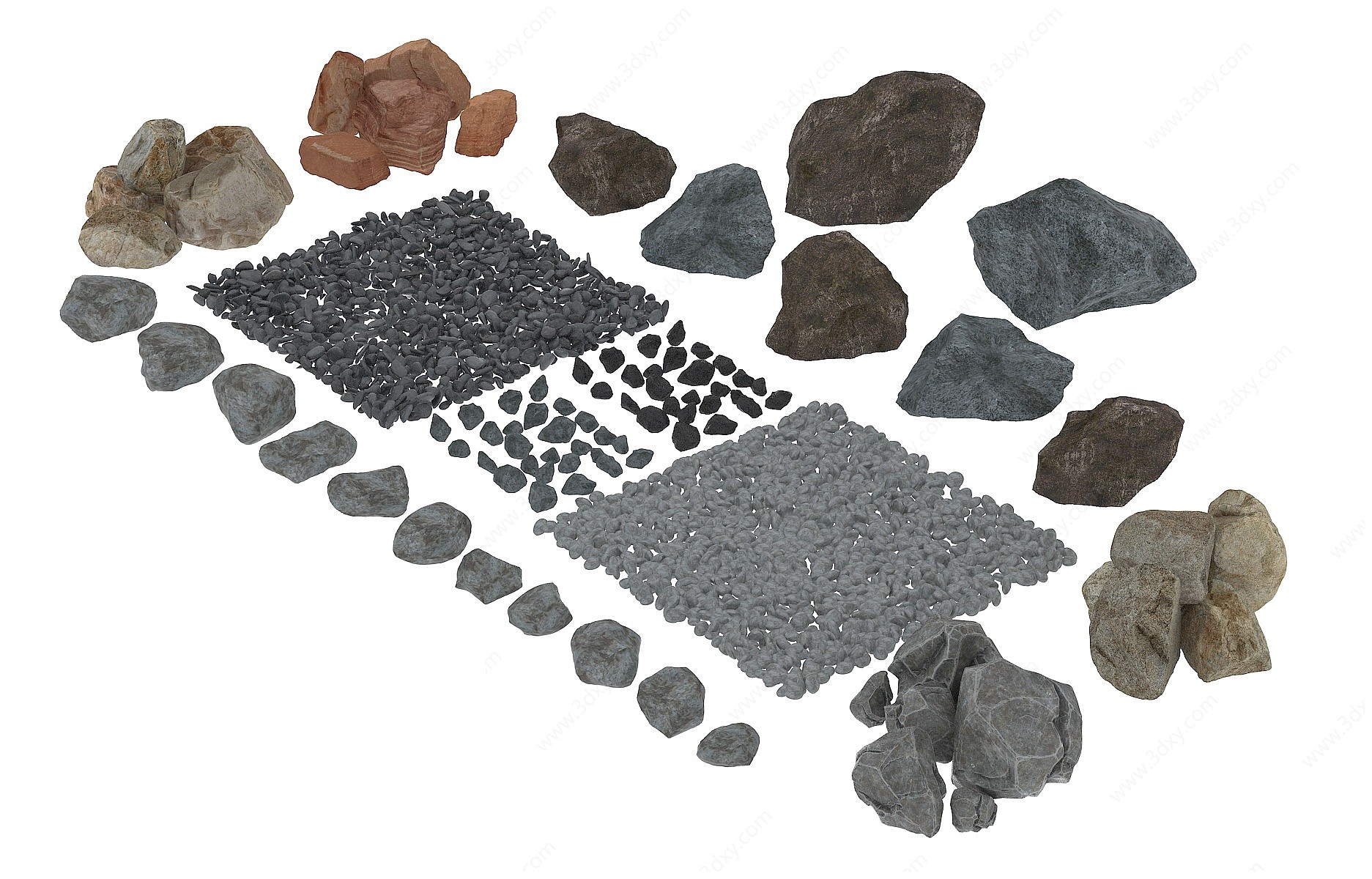 石头鹅卵石石块矿石煤矿3D模型