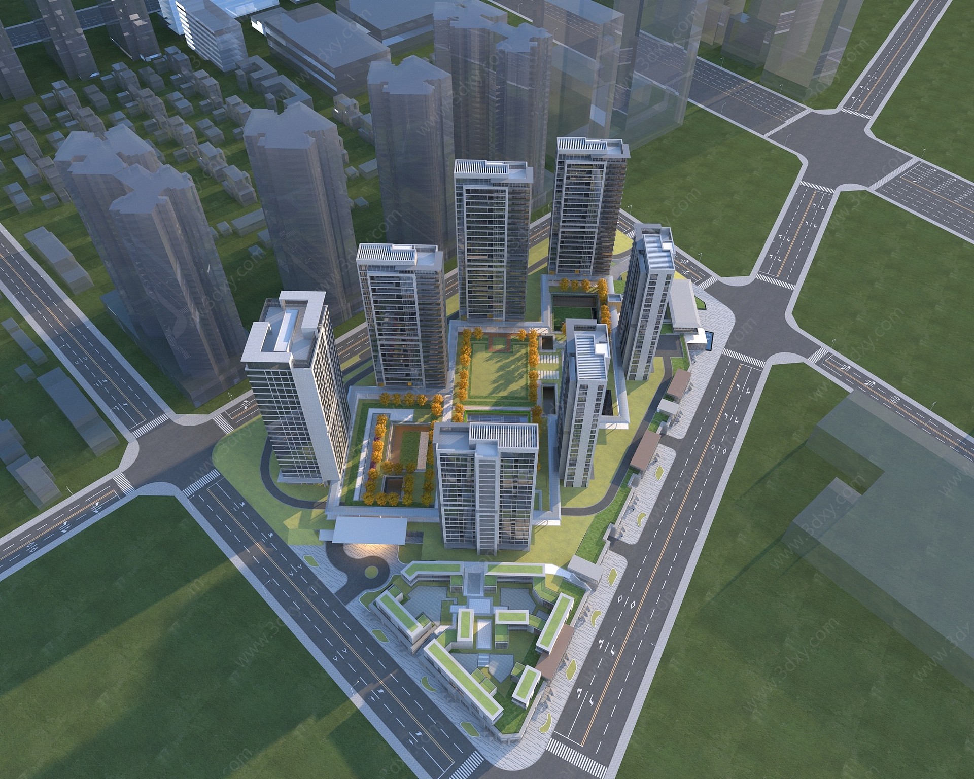 现代鸟瞰商业大厦3D模型
