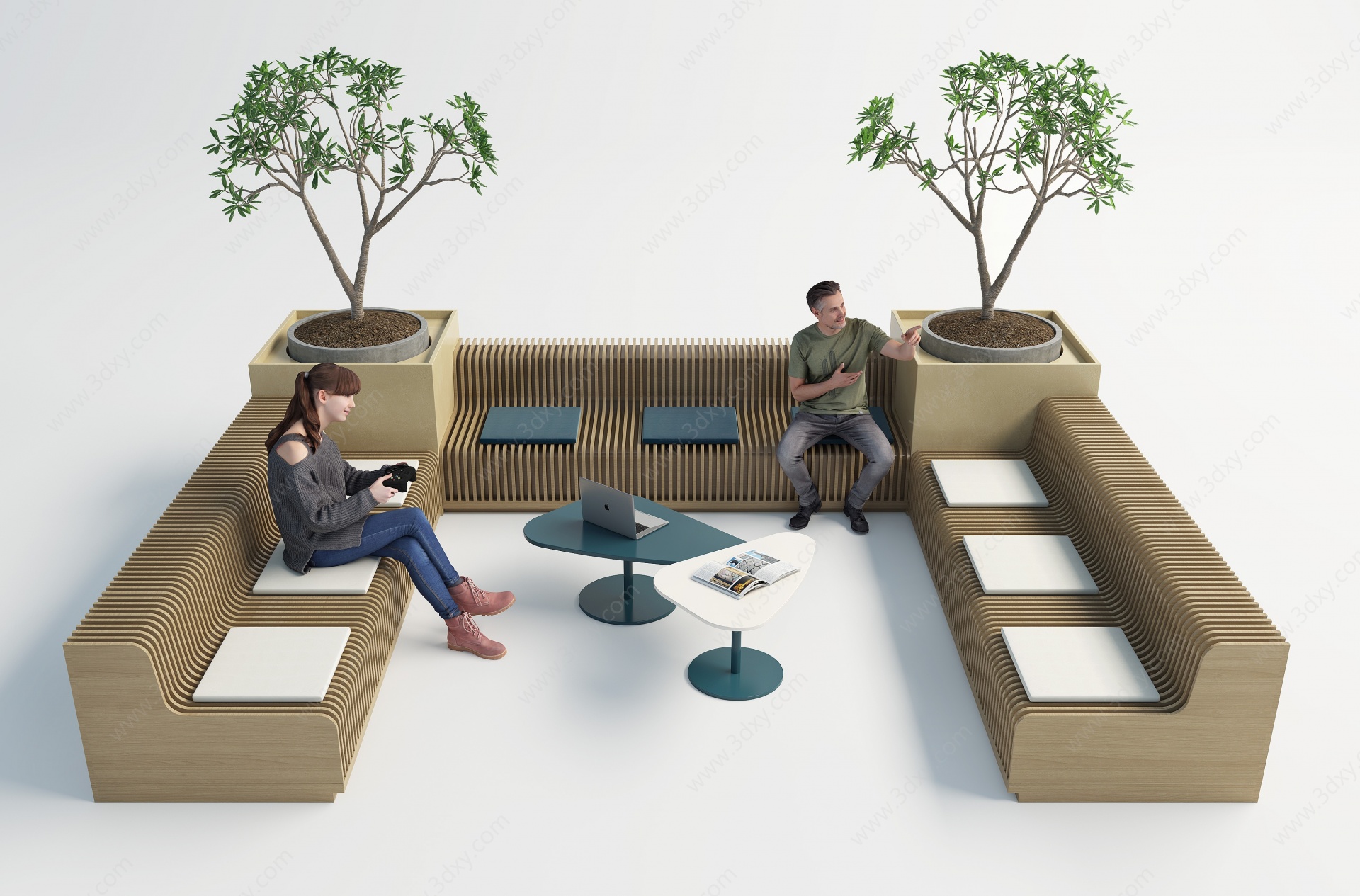 现代室内外休闲长椅3D模型
