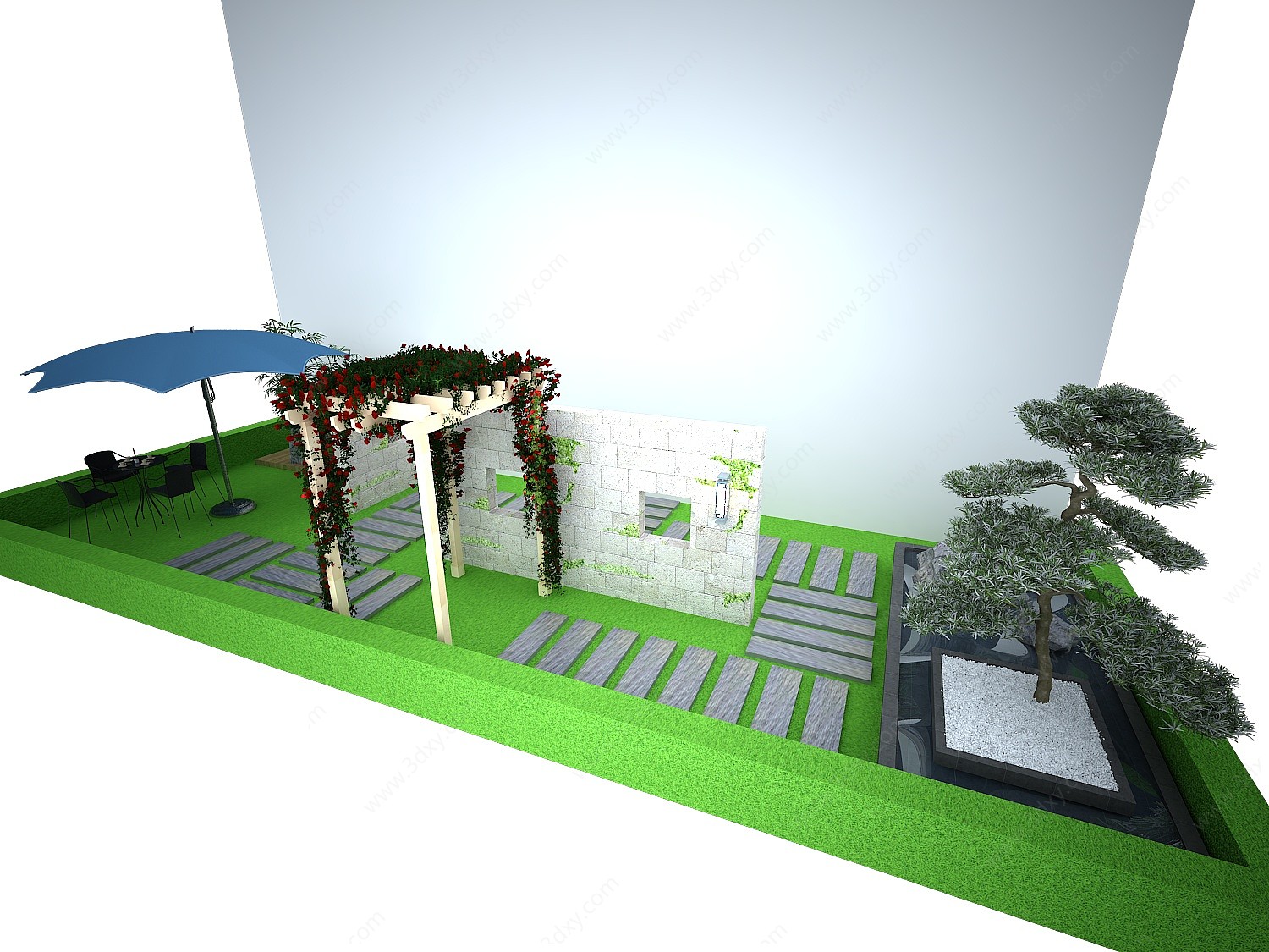户外休闲区庭院小景3D模型