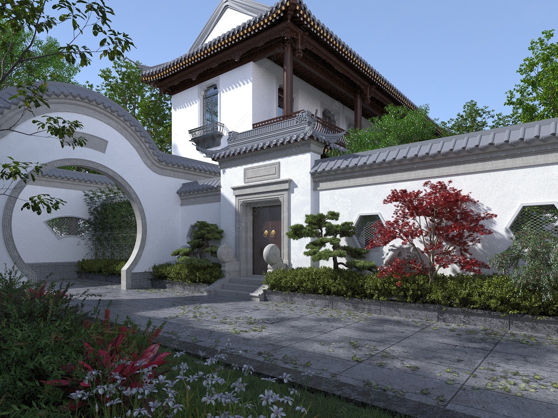 中式建筑景观后花园3D模型