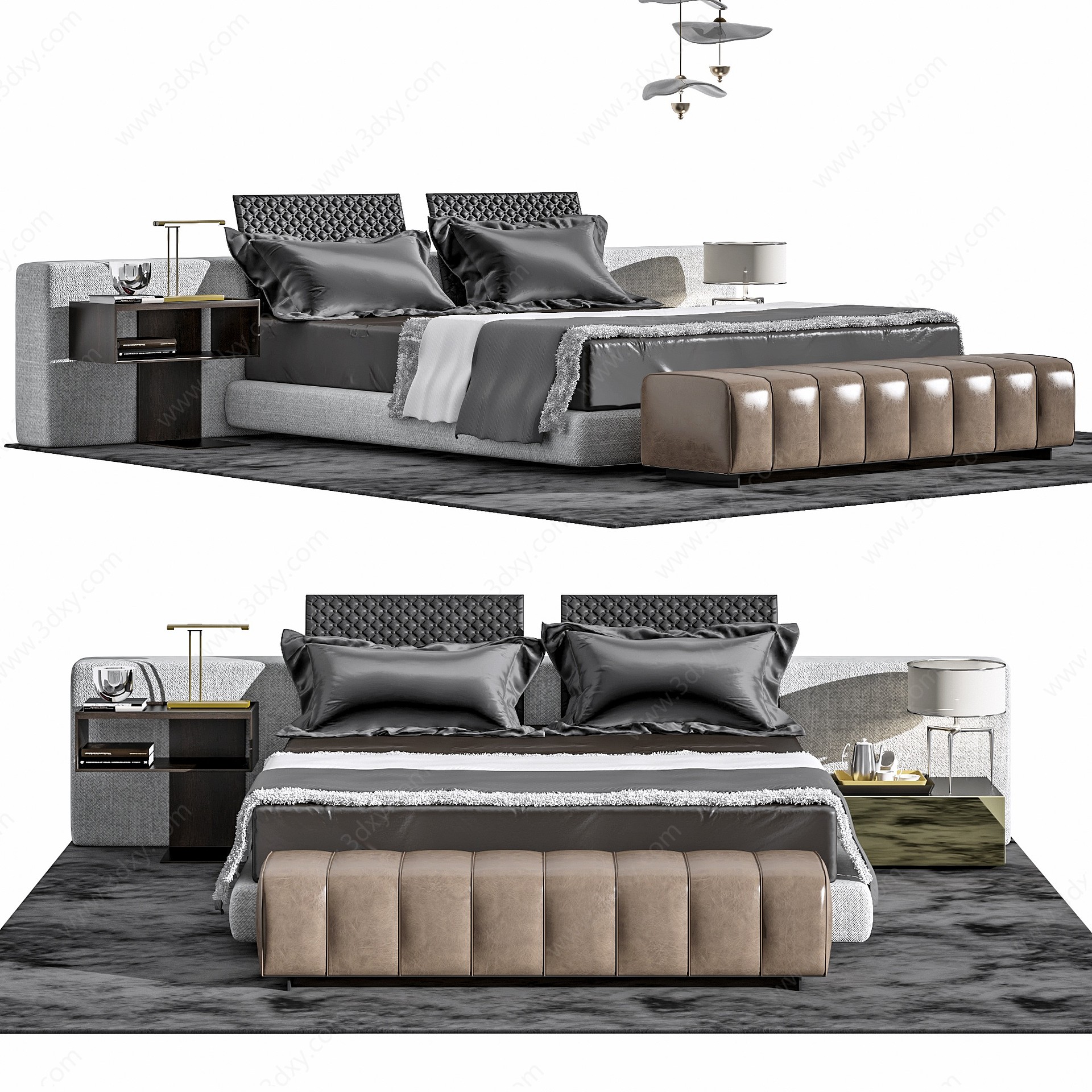 北欧双人床床头柜3D模型