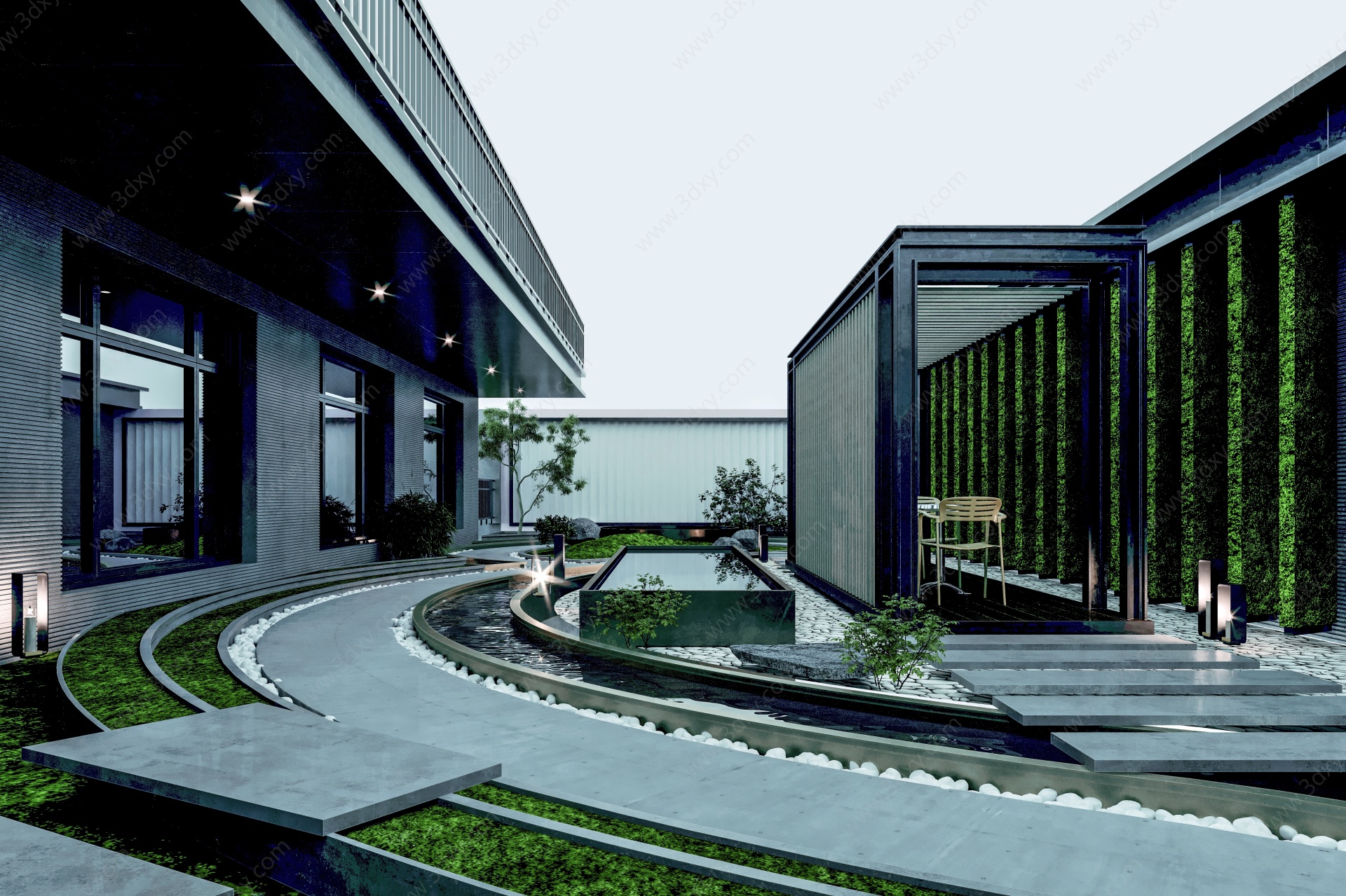 现代别墅庭院3D模型