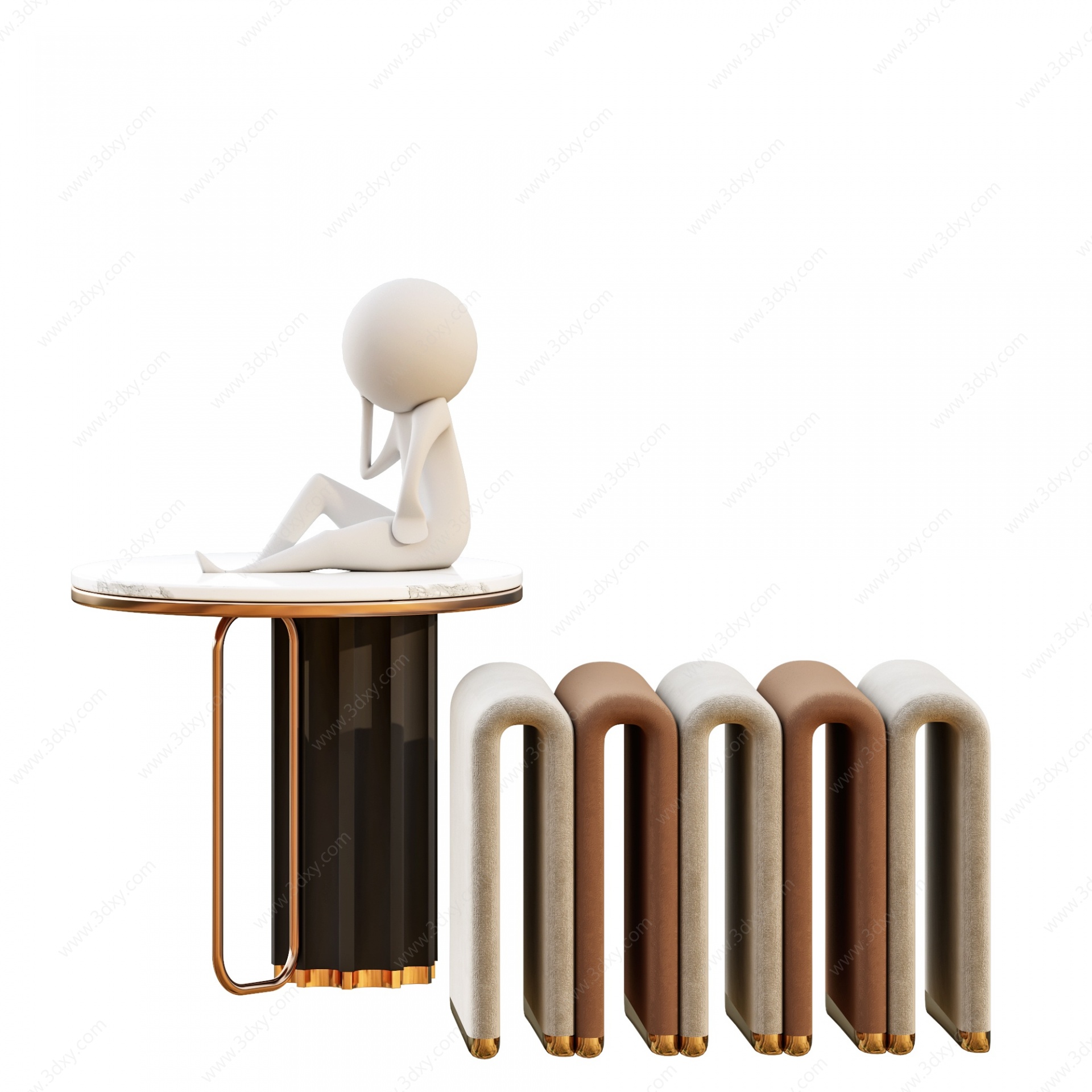 现代单椅茶几3D模型
