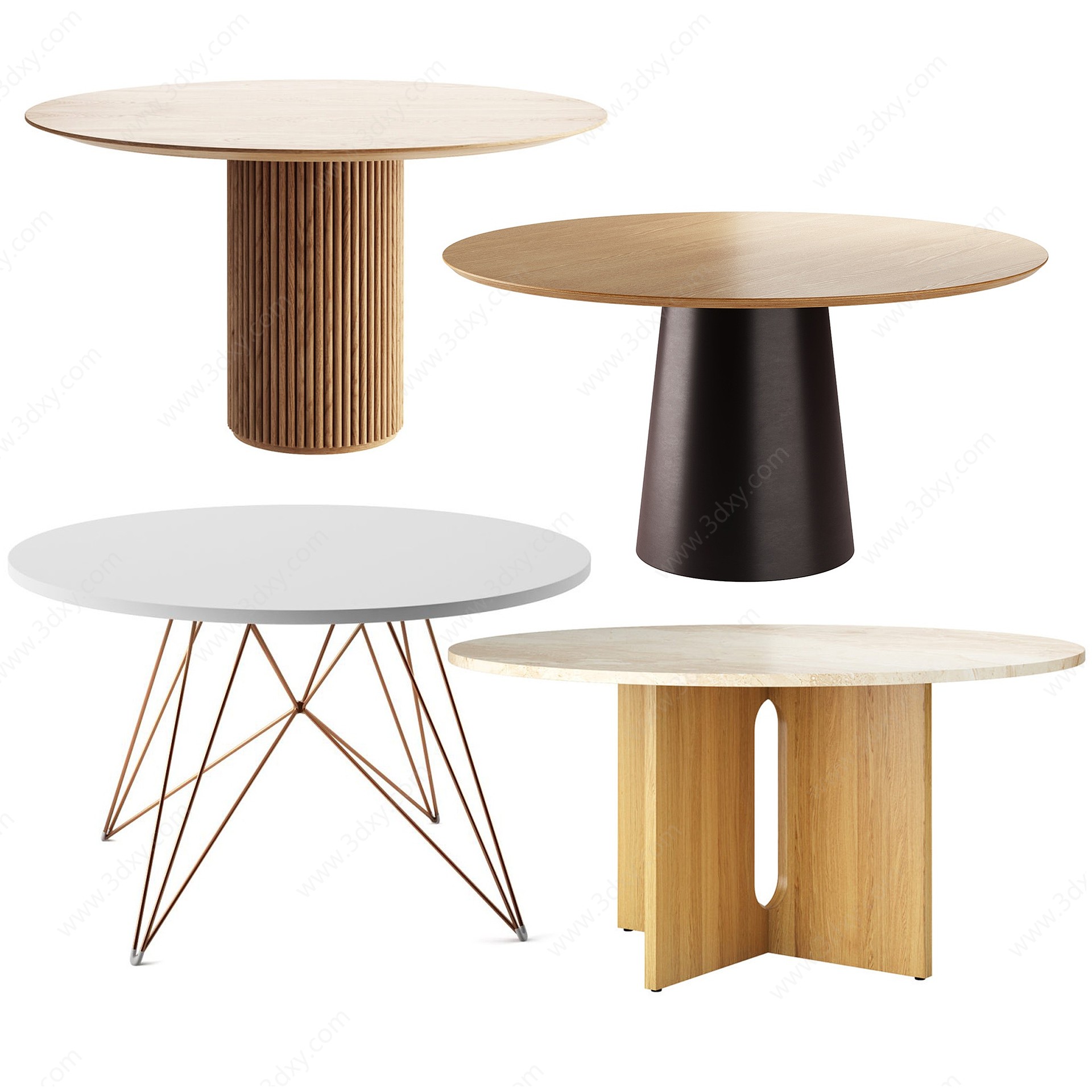 北欧实木圆形餐桌3D模型